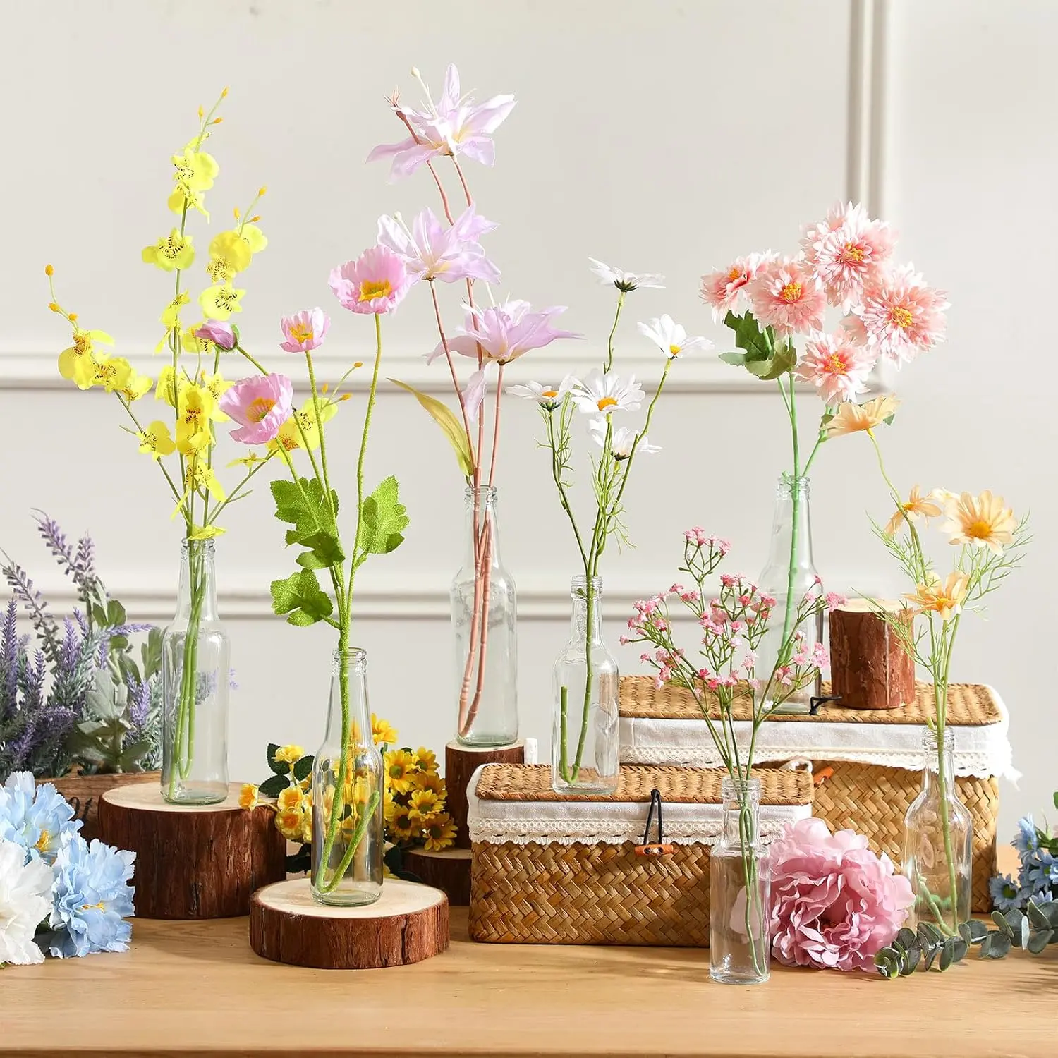 8 Sets Artificial Wildflowers Table Centerpiece with Vases Spring Summer Colorful Wildflower Centerpieces Silk Flower Arrangement for Wedding  Shower Table Centerpieces Party Decoration