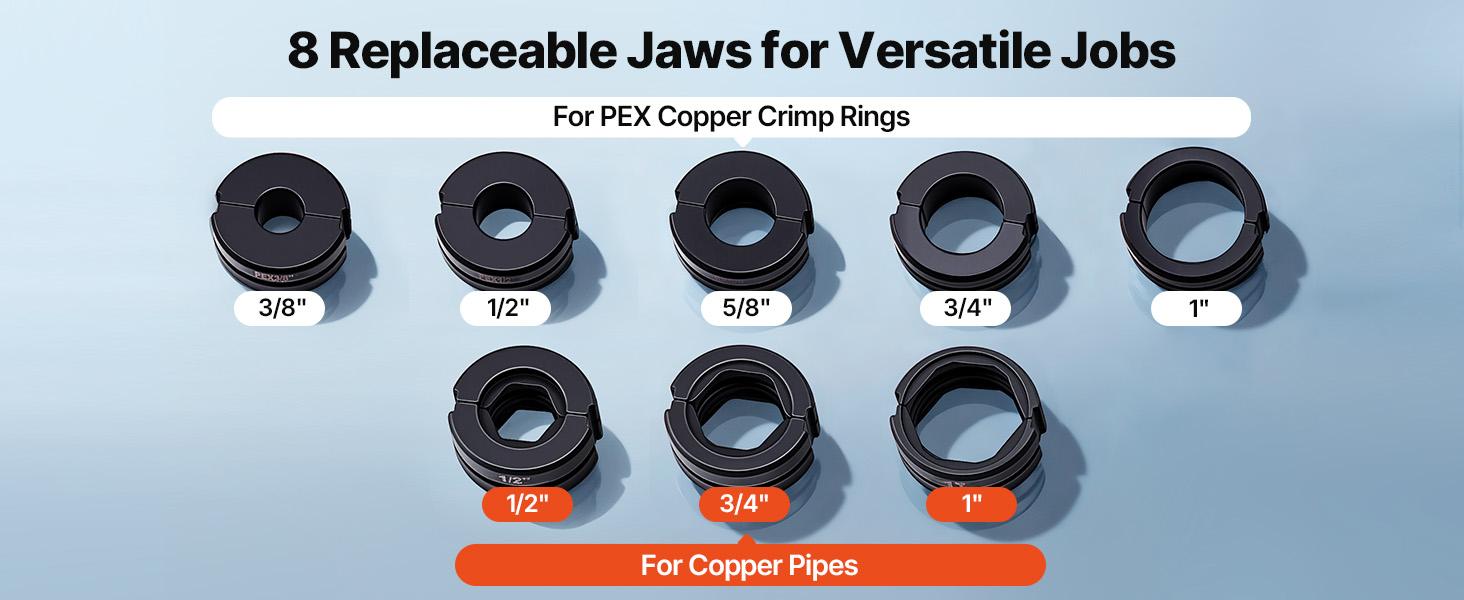 VEVOR Copper Pipe Crimping Tool, Hydraulic Driven Pro Press Tool with 1/2, 3/4, 1 Jaws for Copper Tube 3/8, 1/2, 5/8, 3/4, 1 Jaws for ASTM F1807 PEX Pipe Copper Ring - with Carrying Case VEVOR Copper Pipe Crimping Tool, Hydraulic Driven Pro Press Tool with 1/2, 3/4, 1 Jaws for Copper Tube 3/8, 1/2, 5/8, 3/4, 1 Jaws for ASTM F1807 PEX Pipe Copper Ring - with Carrying Case