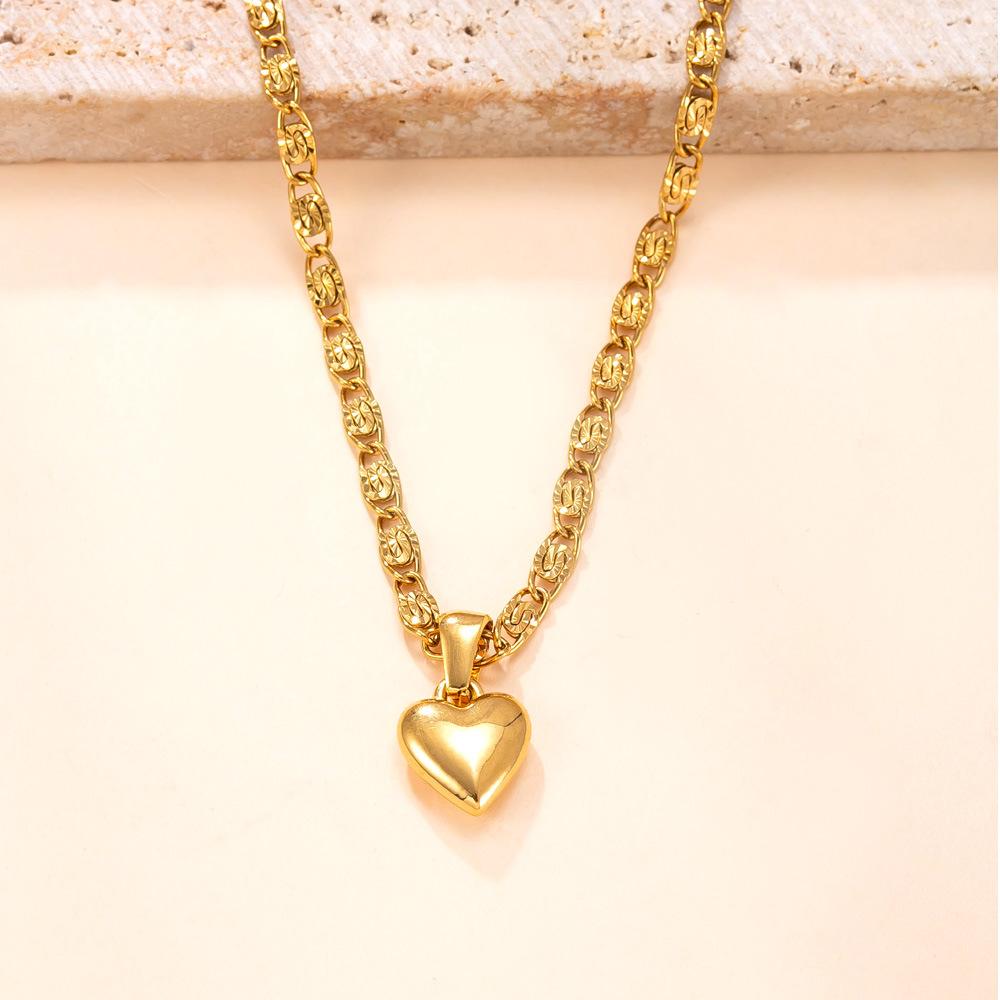 Single Pendant Popular Stainless Steel Necklace, Light Luxury Niche Style, Smooth Heart-Shaped Titanium Steel Accessories, DIY Jewelry