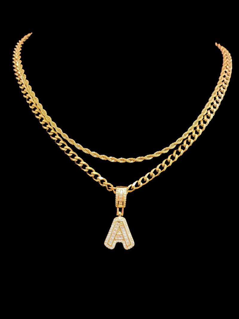 Fashion Letter Pendant Initial Necklace & Cuban Link Chain Necklace, Stainless Steel Jewelry for Party, Daily Clothing Decor, Trendy All-match & Exquisite Jewelry for Birthday Gift