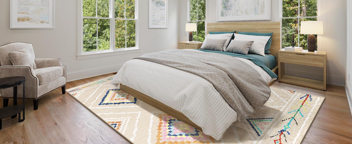 BESTSWEETIE Washable Rugs for Living Room, Area Rugs, Carpet, Soft Faux Wool Vintage Moroccan Runner Rug for Bedroom Non Slip Tpr Backing Low Pile, Distressed Aztec Rug