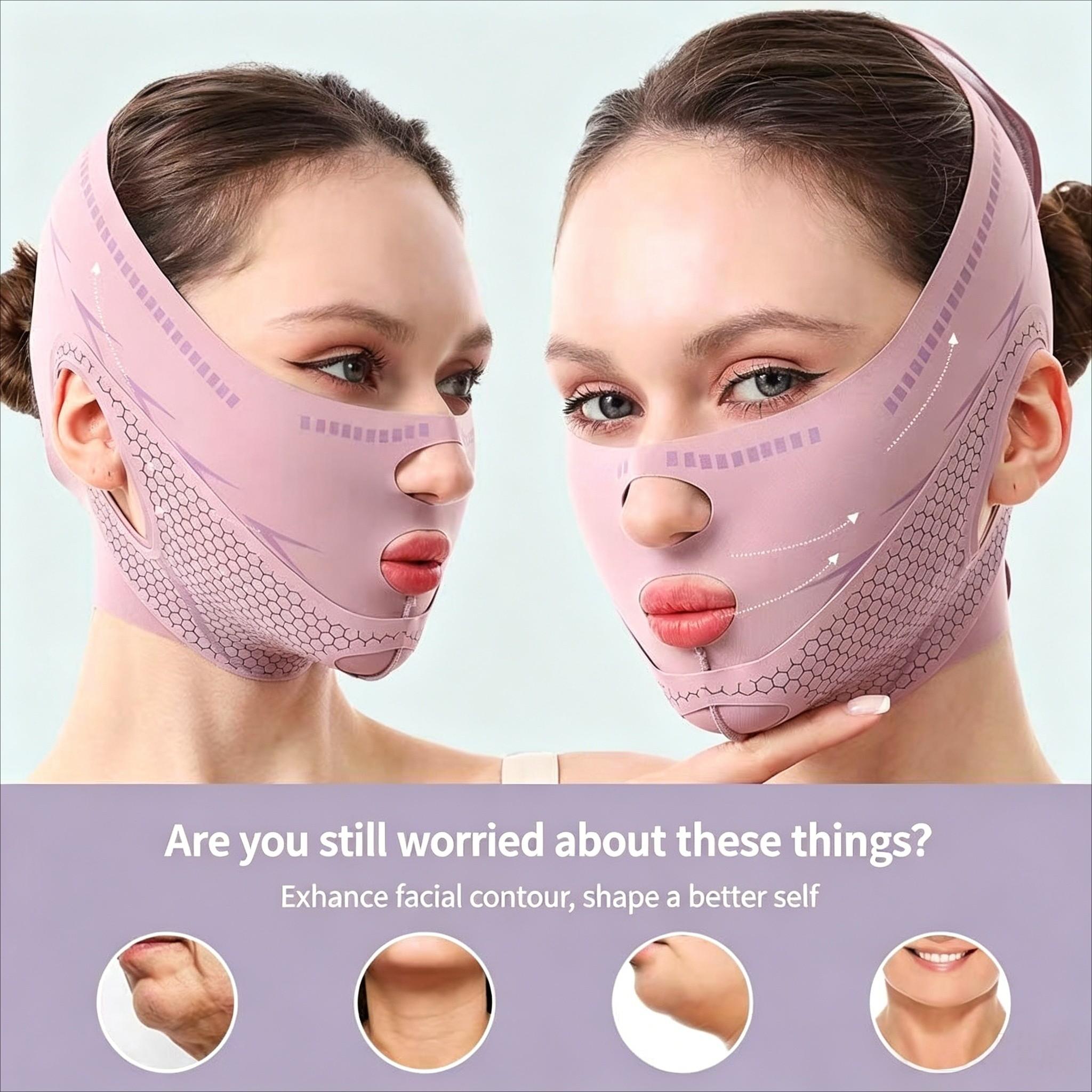 V-Shaped Face Lifting Mask, Double Chin Reducer, Jawline Sculpting Face Slimming Strap for Women & Men, V-Line Face Lift Tape, Anti-Wrinkle Facial Bandage, Reusable Face Lifting Belt, Durable, Invisible Elastic Face