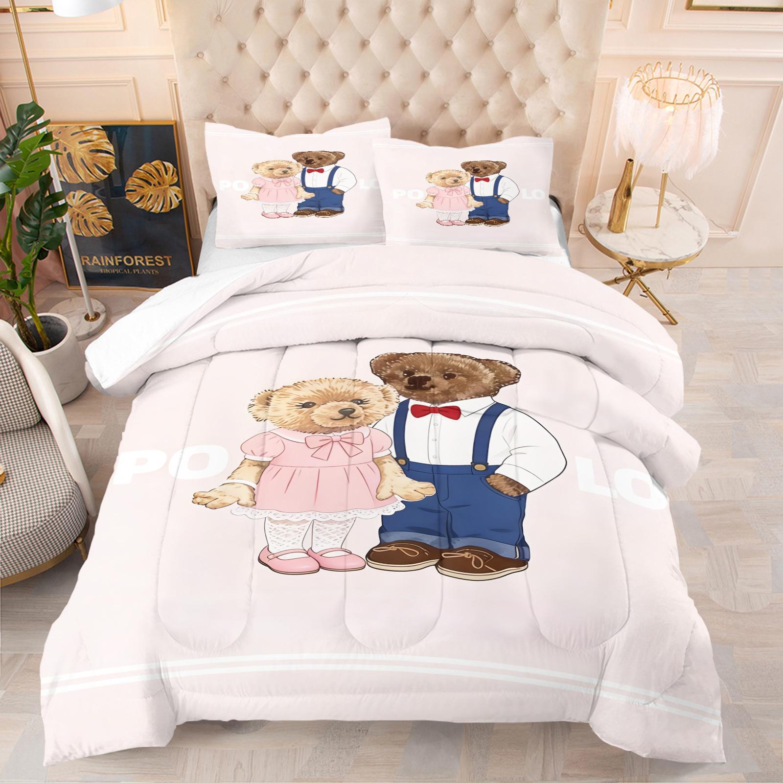 A set of small bear print bedding, including 1 quilt and 1 or 2 pillowcases without pillow inserts, soft bedroom decor gifts for children and adults