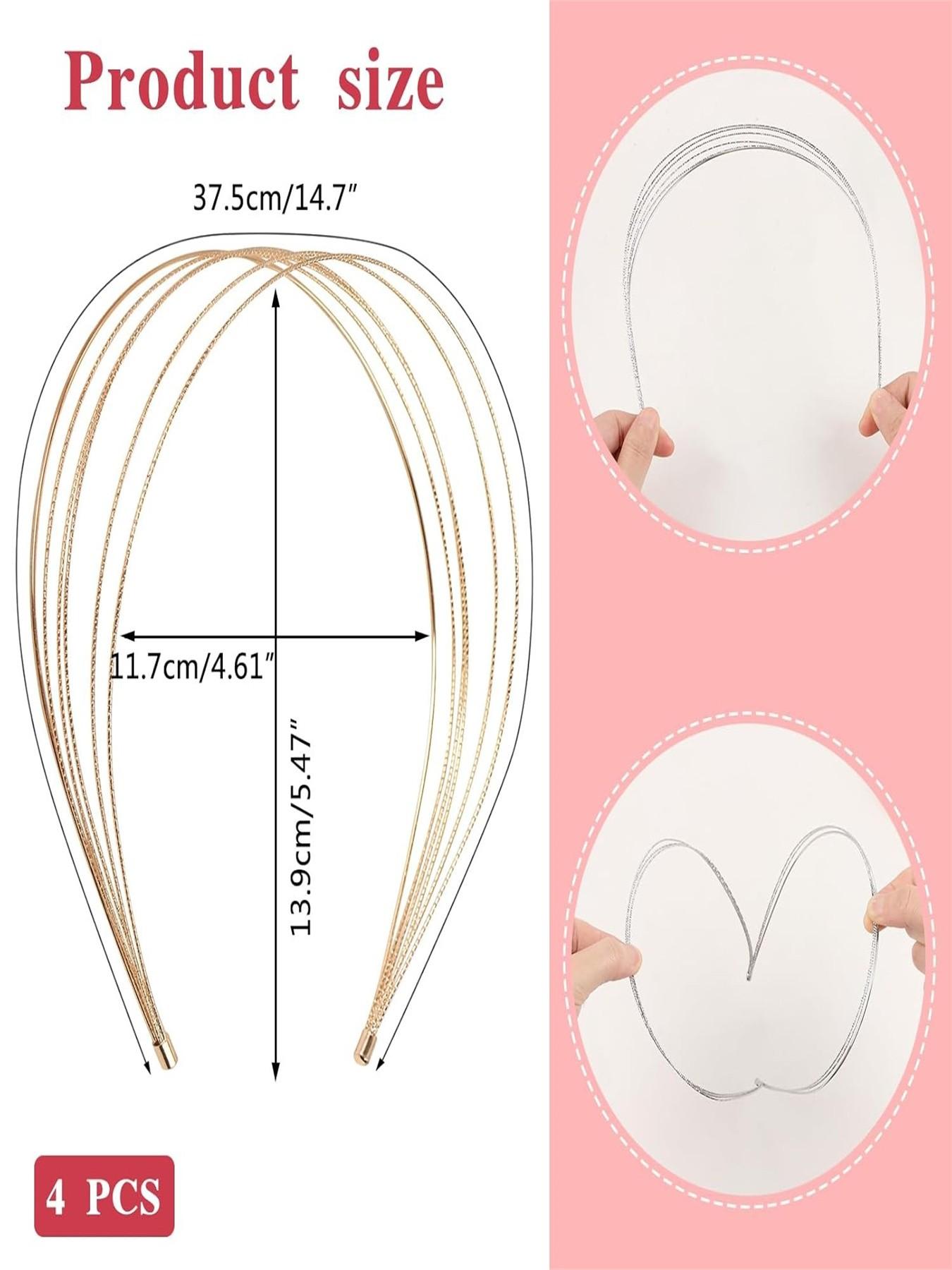 Women's Multi-Layer Metal Headband, Benoapce 4-Piece Set, Fashionable Thin Elastic Hair Accessories, Elegant Bridal Headbands for Weddings