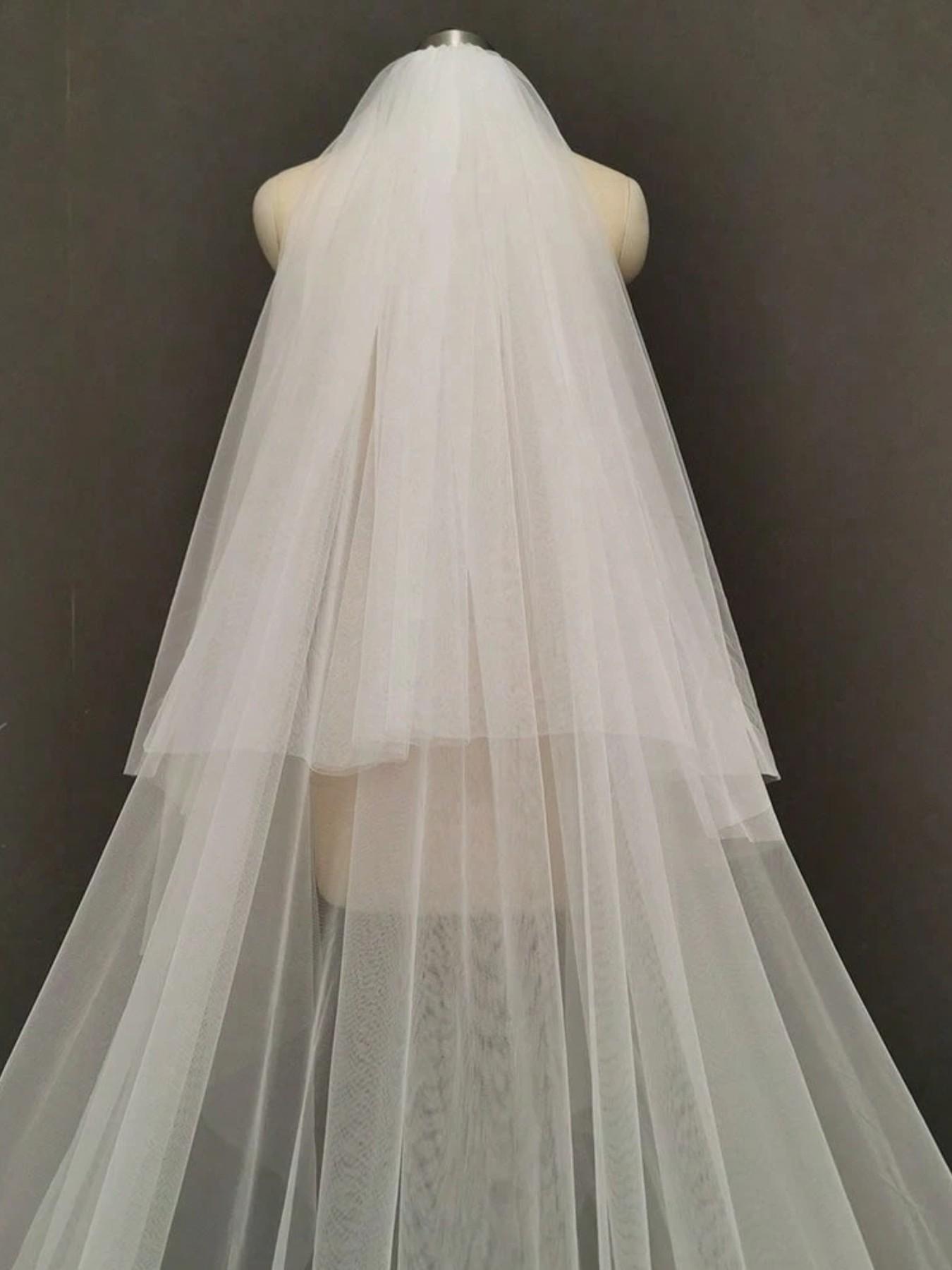 1pcs Cathedral Length Lace Edge Wedding Veil 3M Long Soft Tulle Bridal Veil with Elegant Embroidery Appliqué, Classic Ivory Bride Veil for Ceremony & Photoshoot
