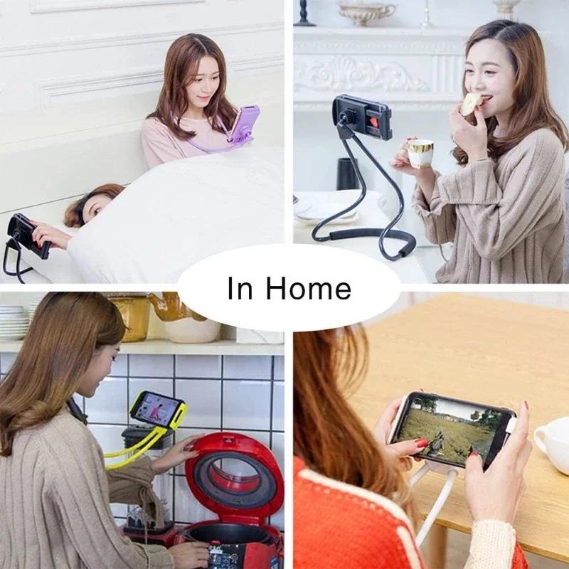 Adjustable height phone holder, neck mount, lazy phone holder accessory, 360-degree adjustable phone holder