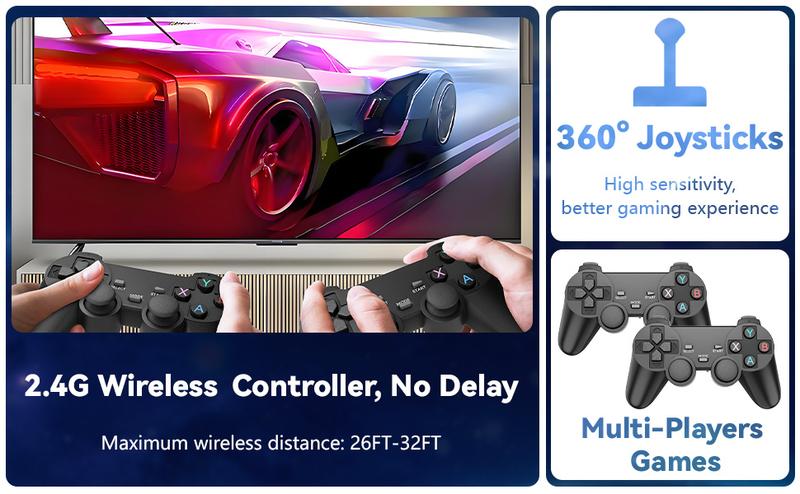 Retro Gaming Console with Dual Controllers, 20,000+ Games, 9 Emulators Built-in, 4K HDMI Output, Plug and Play Video Game Stick, Perfect for TV (64GB) Wireless Usb