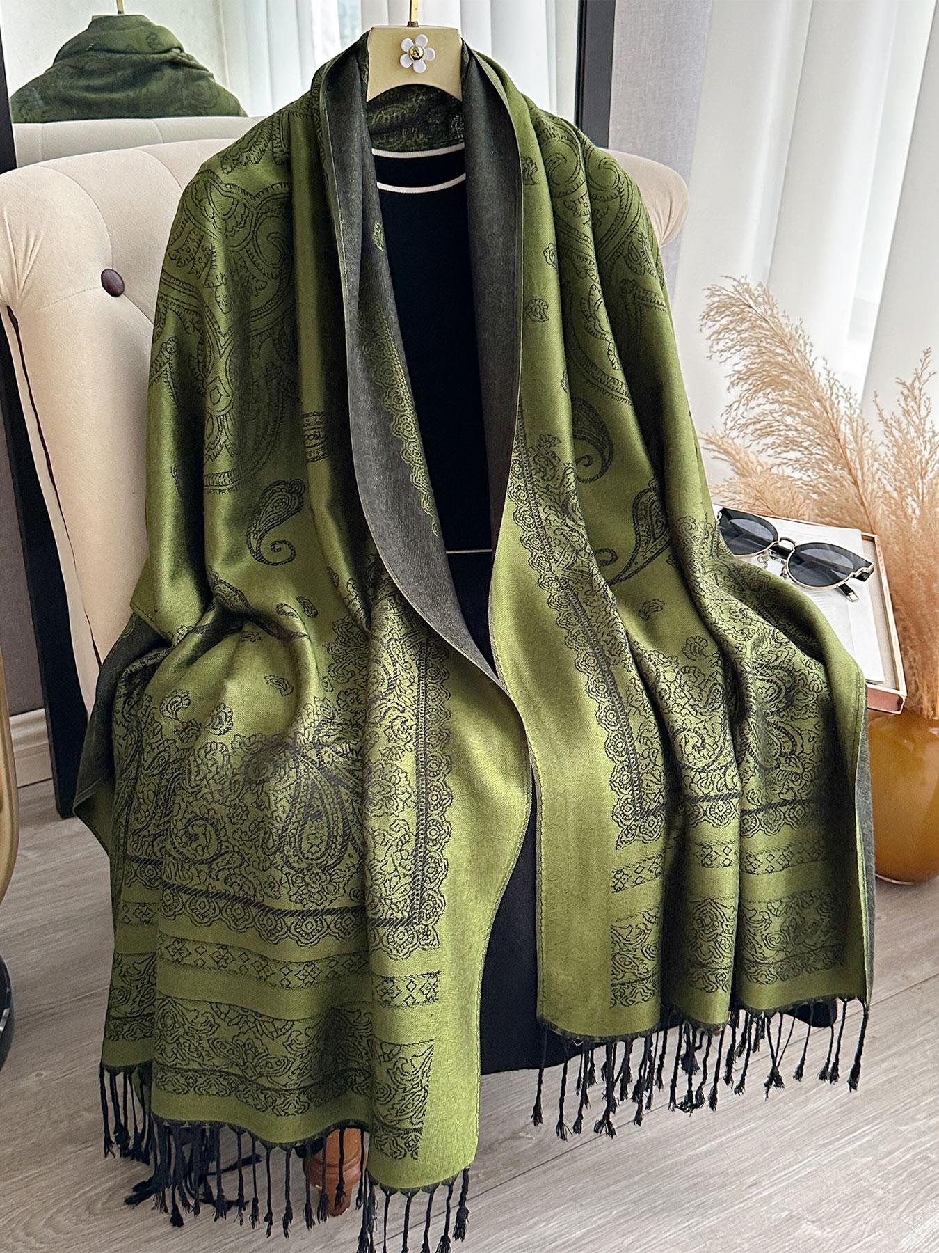 Women's Boho Style Paisley Print Long Scarf, Casual Trendy Tassel Design Shawl for Daily Wear, Fashion Accessories for Women & Girls