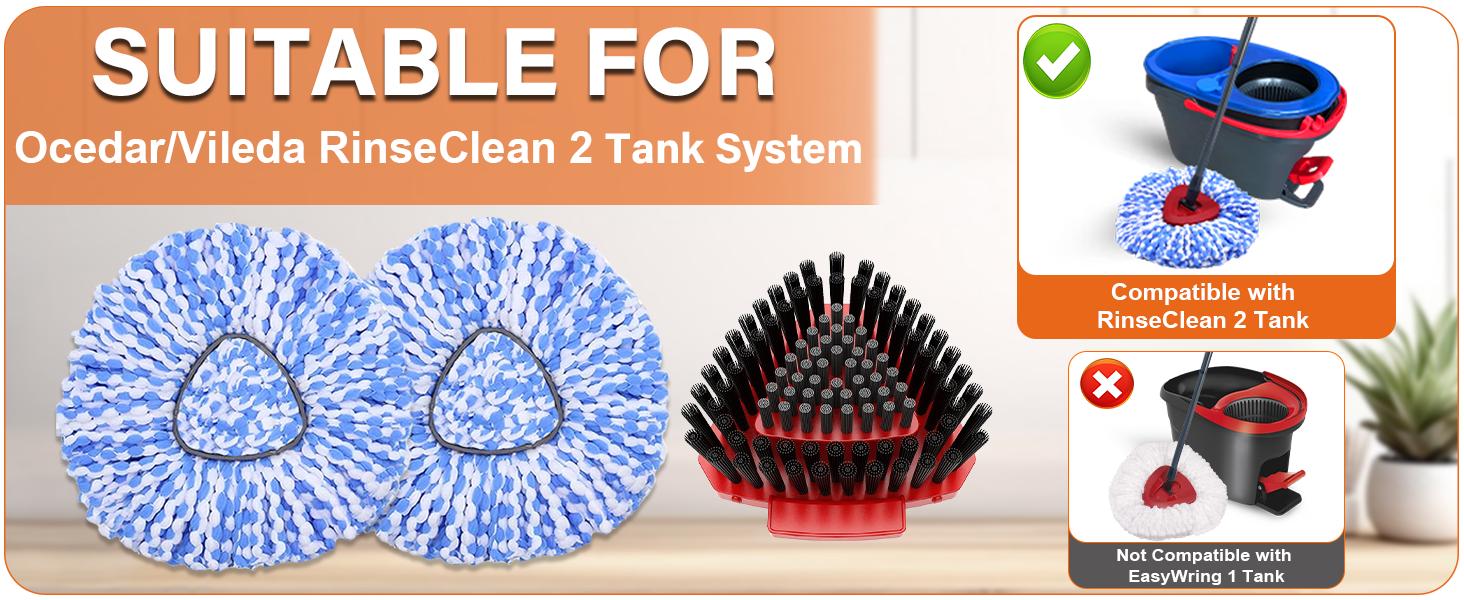 Spin Mop Head O Cedar RinseClean 2-Tank System,2 Mop Replace Heads + 1 Scrubber Brush, 100% Microfiber Mop Refills Deep Machine Washable Spin Mop Head O Cedar RinseClean 2-Tank System,2 Mop Replace Heads + 1 Scrubber Brush, 100% Microfiber Mop Refills Deep Machine Washable