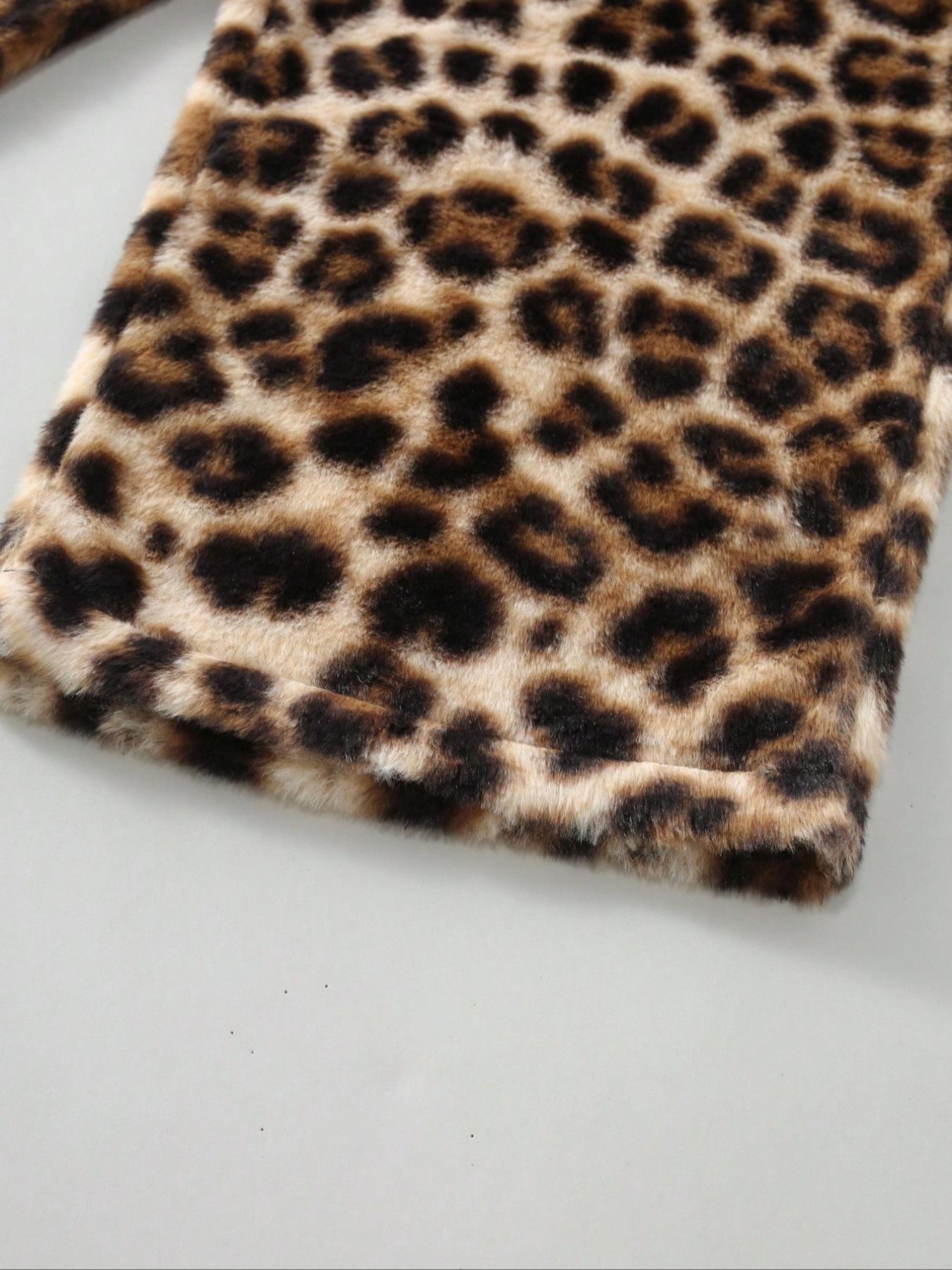 Men's Street Style Leopard Print Loose Pants, Elastic Waist Knit Sportswear, Reversible Fleece Lined Joggers for Casual Wear