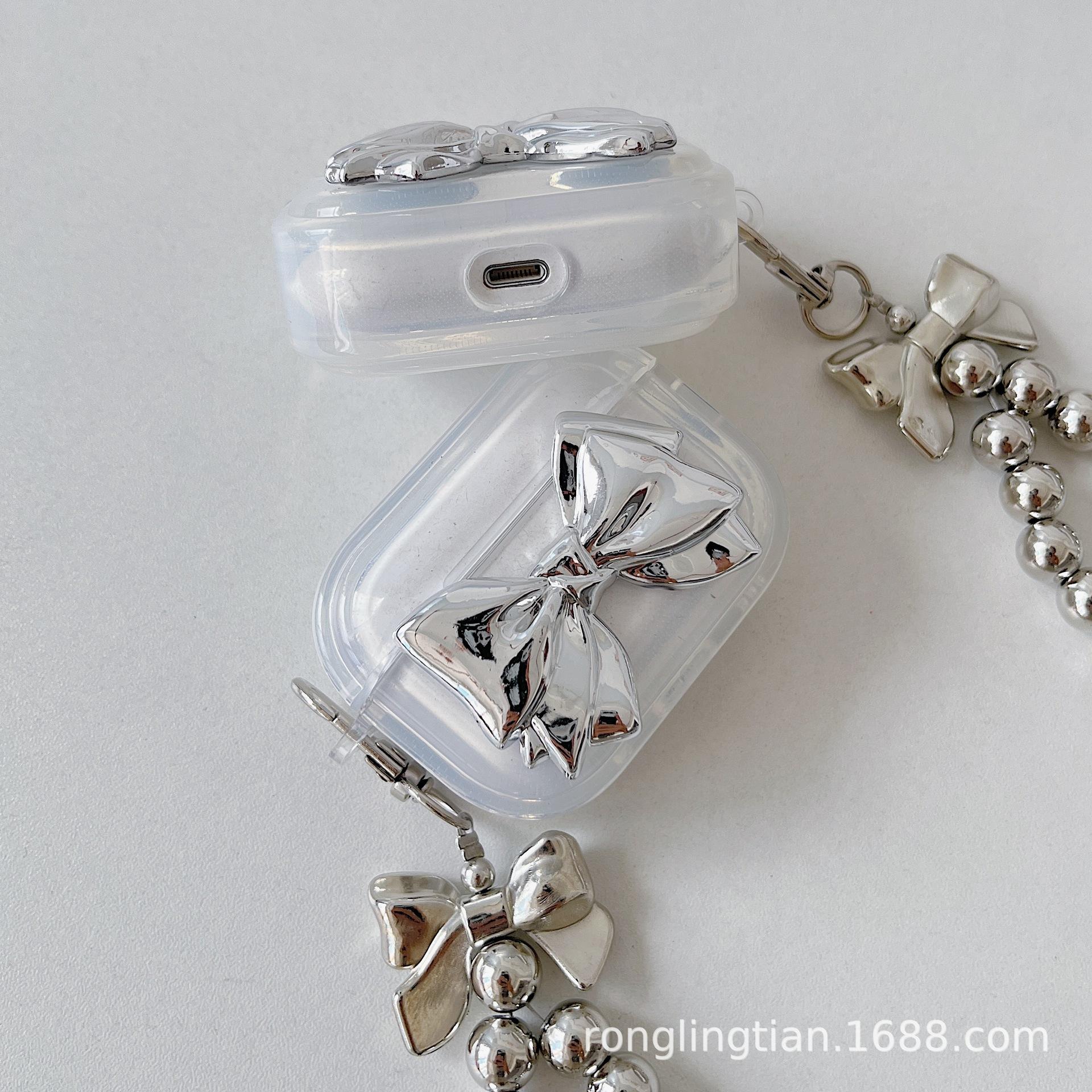 Korean-style electroplated bow chain phantom earphone case suitable for Apple AirPods 1/2 generation Pro2 earphone covers