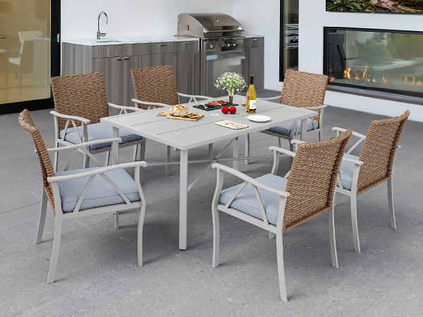 Yitahome 59" Rectangular Outdoor Patio Dining Table for 6-Person, Outdoor Patio Dining Table with 2" Umbrella Hole and Sturdy Iron Frame Perfect for Lawn Backyard Garden