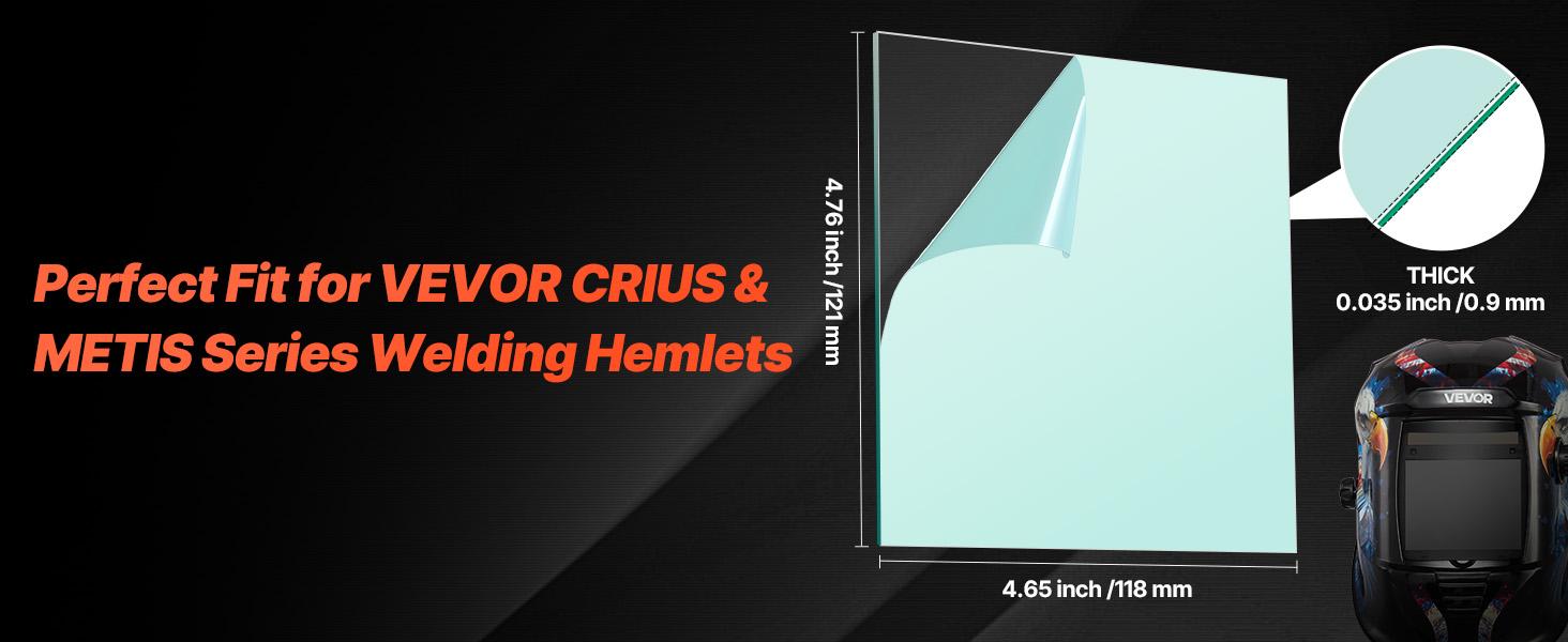 VEVOR Heat Resistant Arc Welding Helmet Outer Cover Lens, 20PCS 4.76in x 4.65in Quick Installation Outside Replacement Covers for VEVOR CRIUS/METIS Series Auto Darkening Helmets