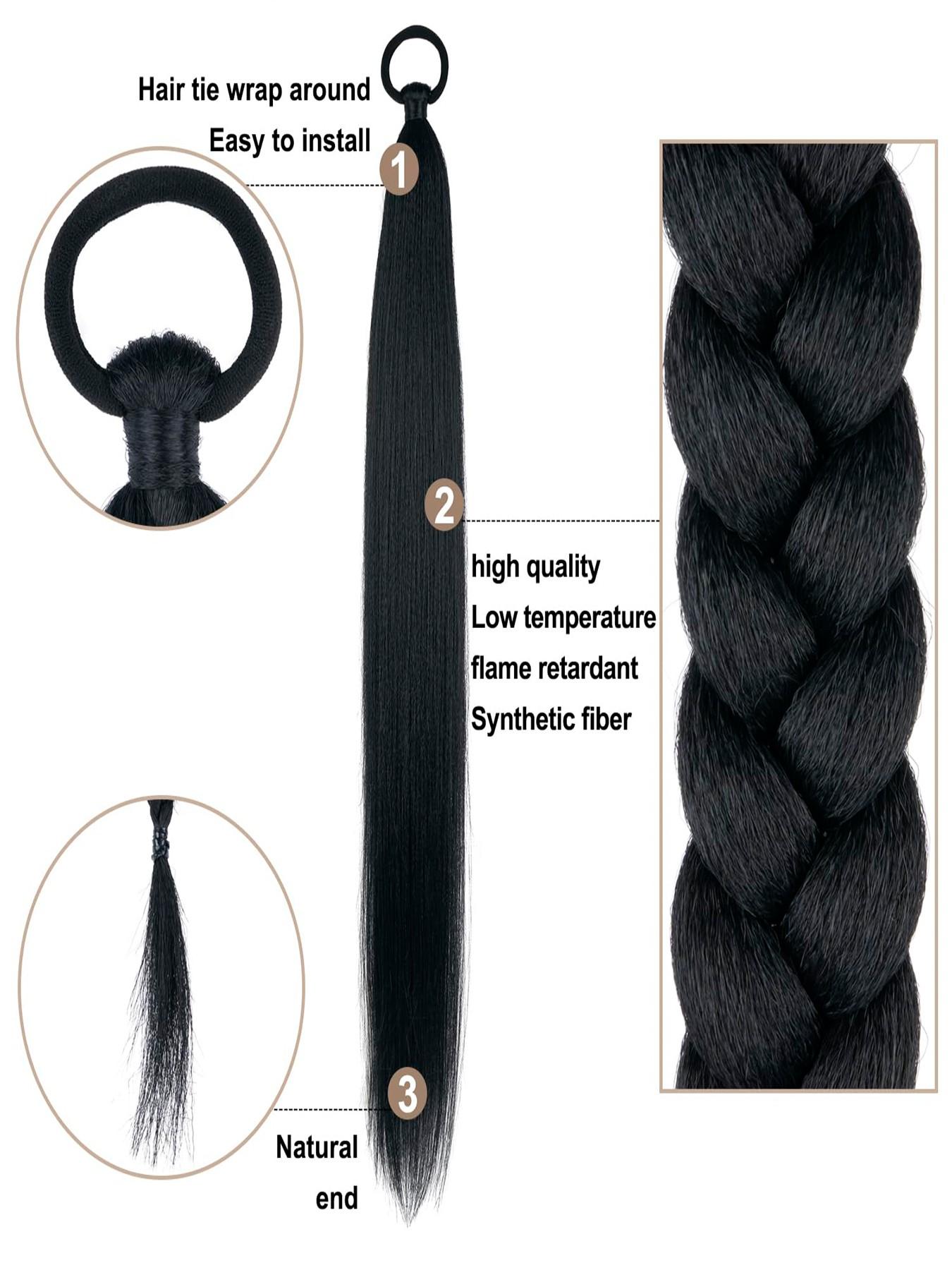 26 Inch Braid Ponytail Extension 2-Pack - Straight Sleek Wrap-Around Synthetic Hairpiece with Elastic Tie for Women, Perfect for Holiday Parties, Synthetic Extensions, Straight Synthetic Hairpieces