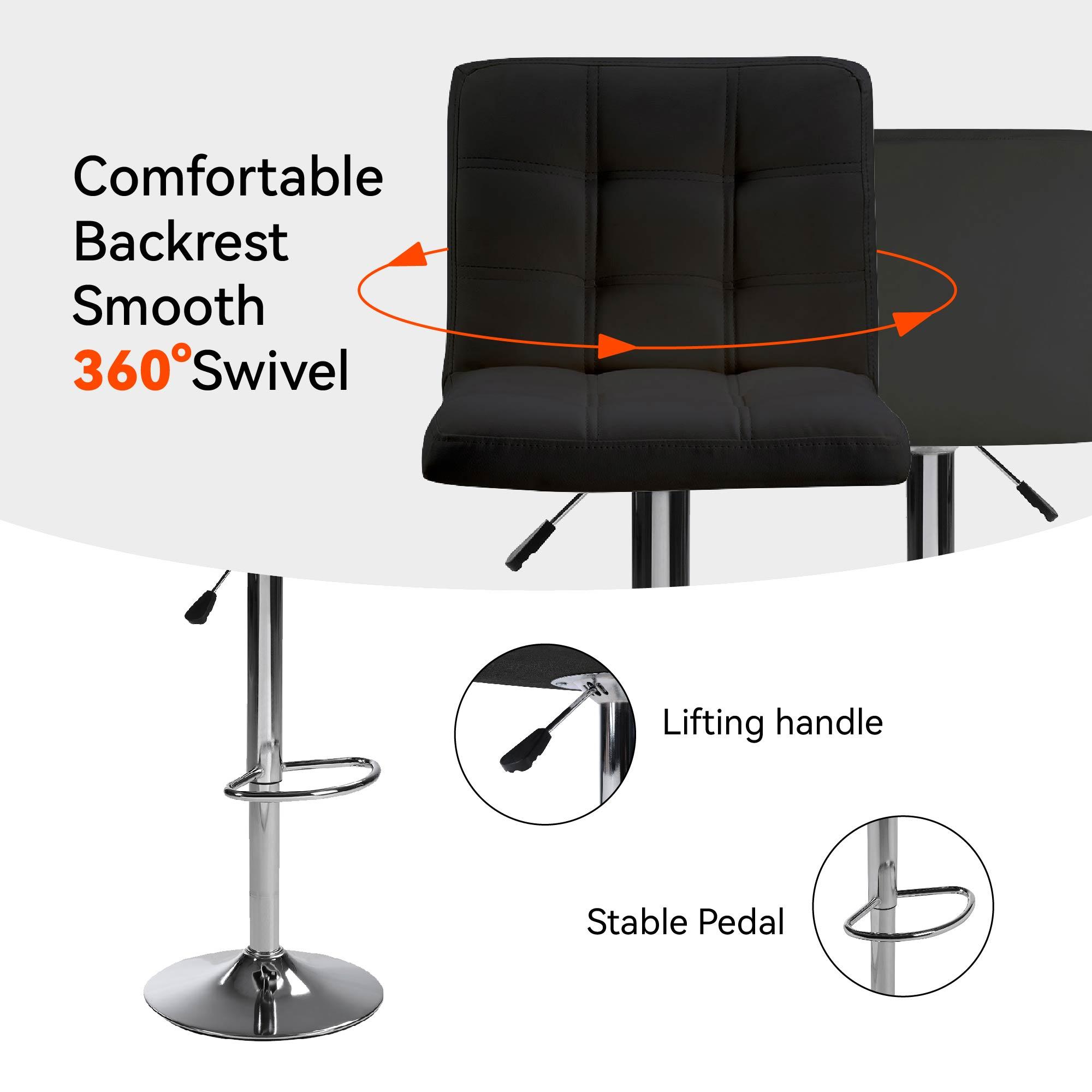 【TikTokShopBlackFriday】Adjustable Bar Stools Set of 2, Counter Height Swivel Bar Chairs with Backrest and Footrest, Square Cushion PU Leather Barstools for Kitchen Island, Café, Office