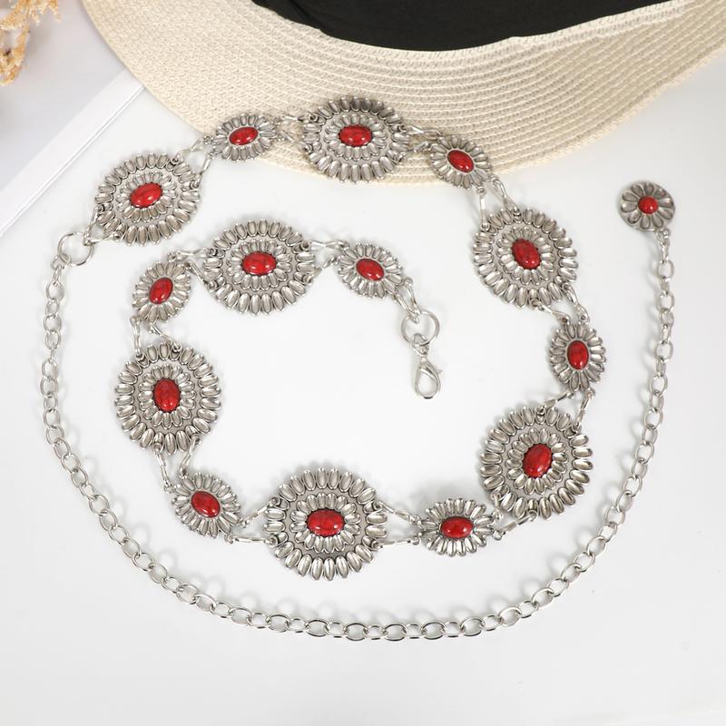 XZQTIVE Womens Metal Chain Dress Belt Hollow Out Sweater Belt Decorated White Gem Skinny Waist Belt Western Metal Concho Chain Belt