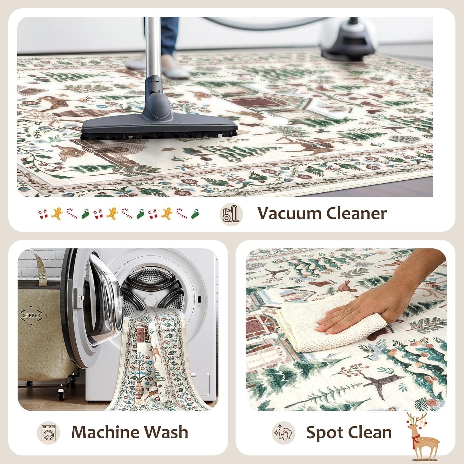 Vintage Christmas Living Room Carpet, Non-Slip Soft Rug, Home Decorative Rug, Festive Home Decor Gift, Ideal for Dining Room Office Bedroom