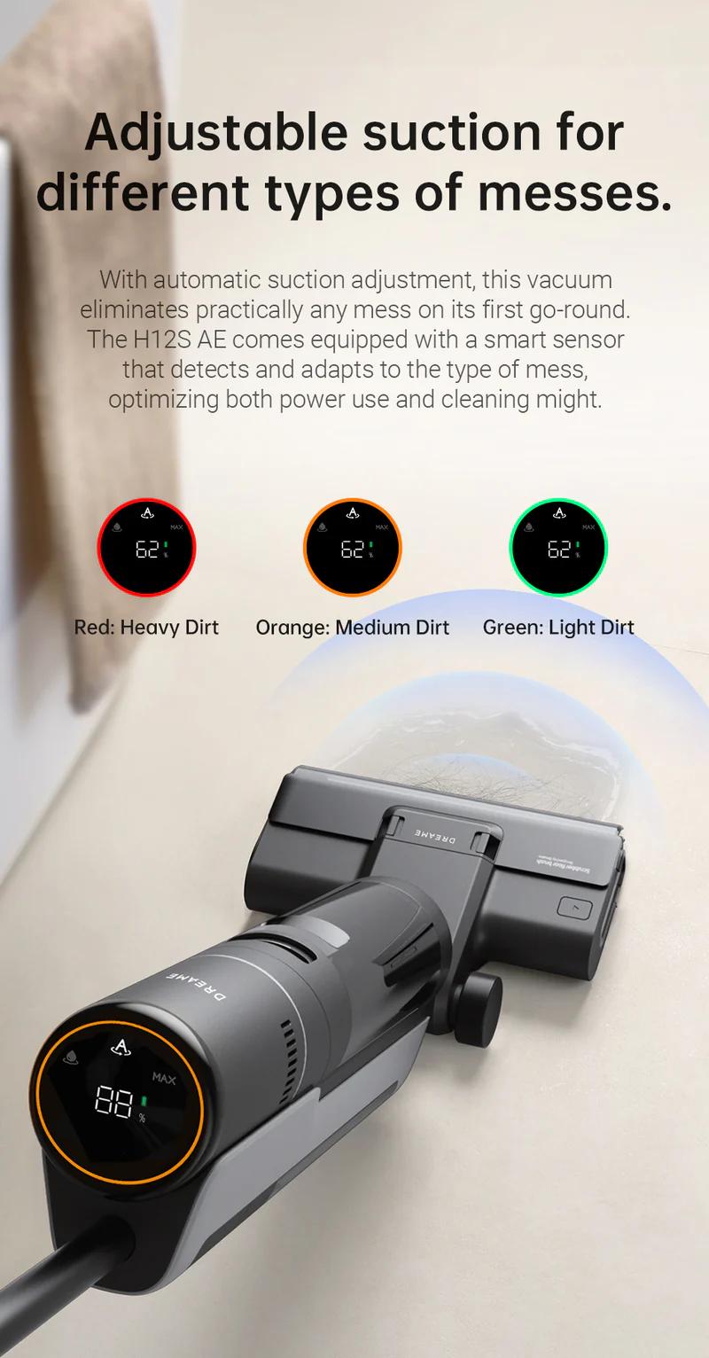 DREAME H12s Vacuum Mop, Cordless Wet and Dry Vacuum, Cordless Vacuum Mop All in One for Hard Floors, Edge Cleaning with Dirt Detection, Hot Air Drying, Smart Floor Cleaner Great for Sticky Messes on Multi-Surfaces