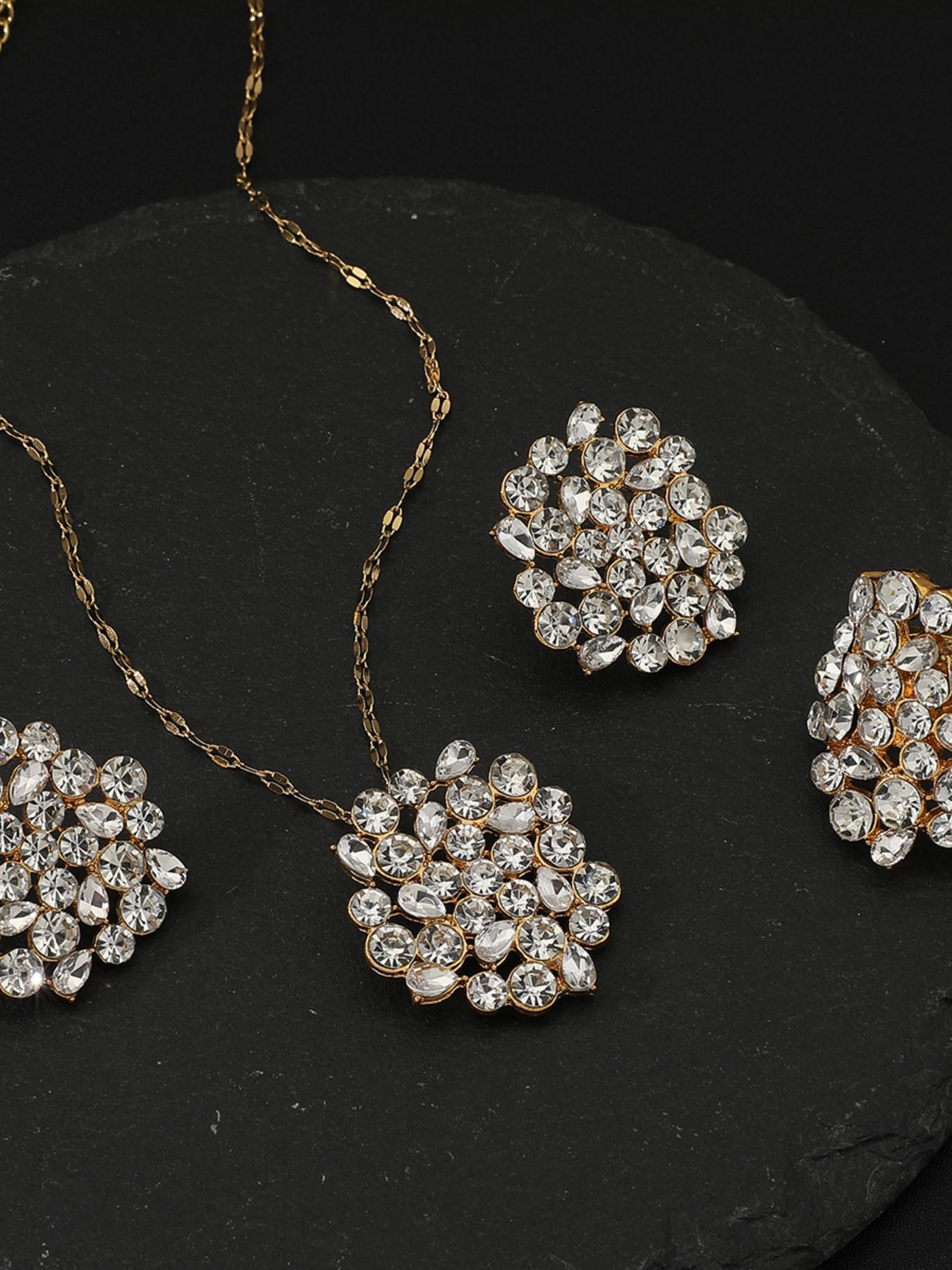 Stainless Steel Jewelry Set for Women, Includes Necklace, Ring, Earrings, Elegant Plain Design, All Seasons Wear, Alloy Chain Material