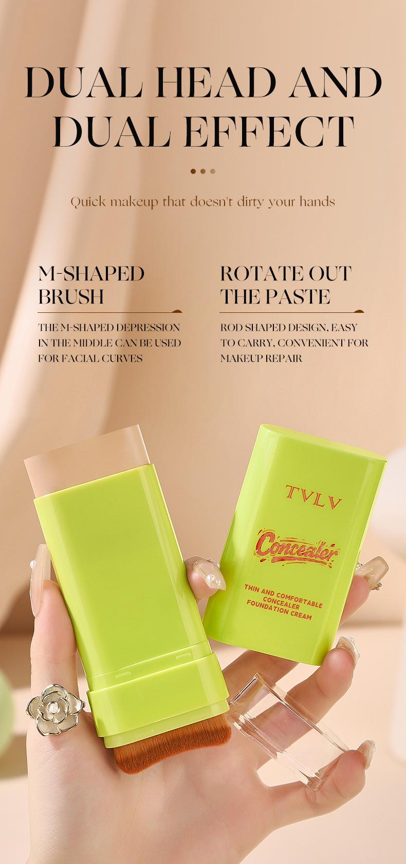 2-in-1 Concealer Foundation Stick with Built-in Brush, Long-Lasting Waterproof Matte Full Coverage, Crease & Sweat-Proof, Compact Portable, Includes Free Makeup Brush, Ideal for Daily & Party Use