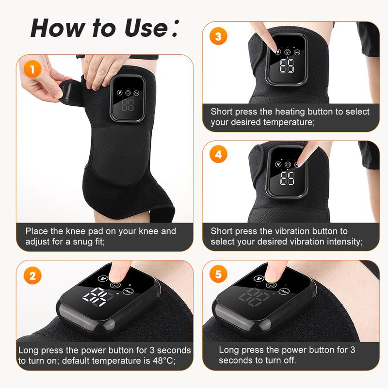 Heated Knee Massager with 3 Vibration Modes 3 Heating Levels, Heated Wrap Knee Support, Ideal Gifts