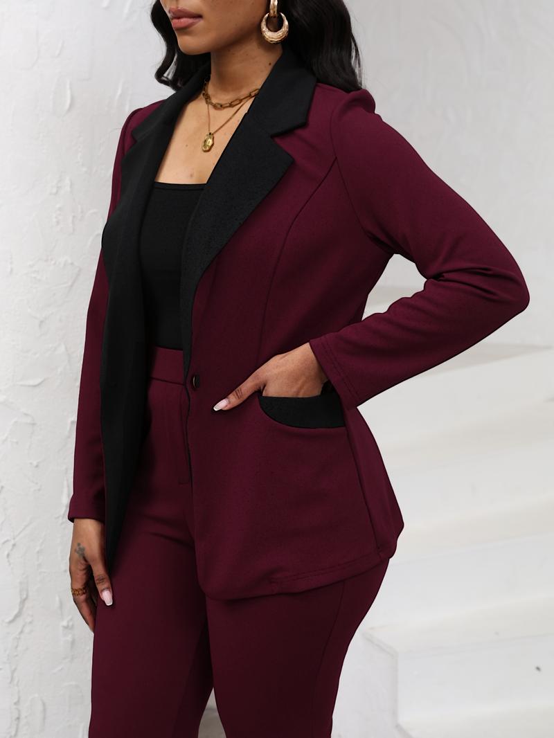 Women's Colorblock Blazer & Straight Leg Pants Set Suits, Elegant Two-piece Set for Work Office Business, Ladies Clothes for All Seasons