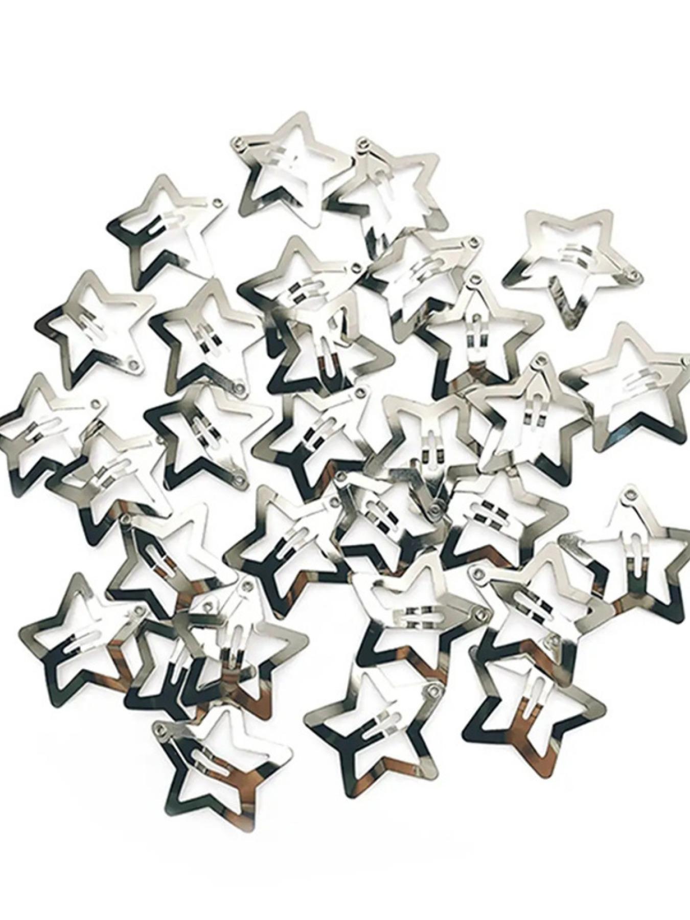20pcs Silver Color Star Metal Hair Clips, Fashion Sweet and Spicy Style, Girlish Hair Accessories, Casual All-Season Hair Clips