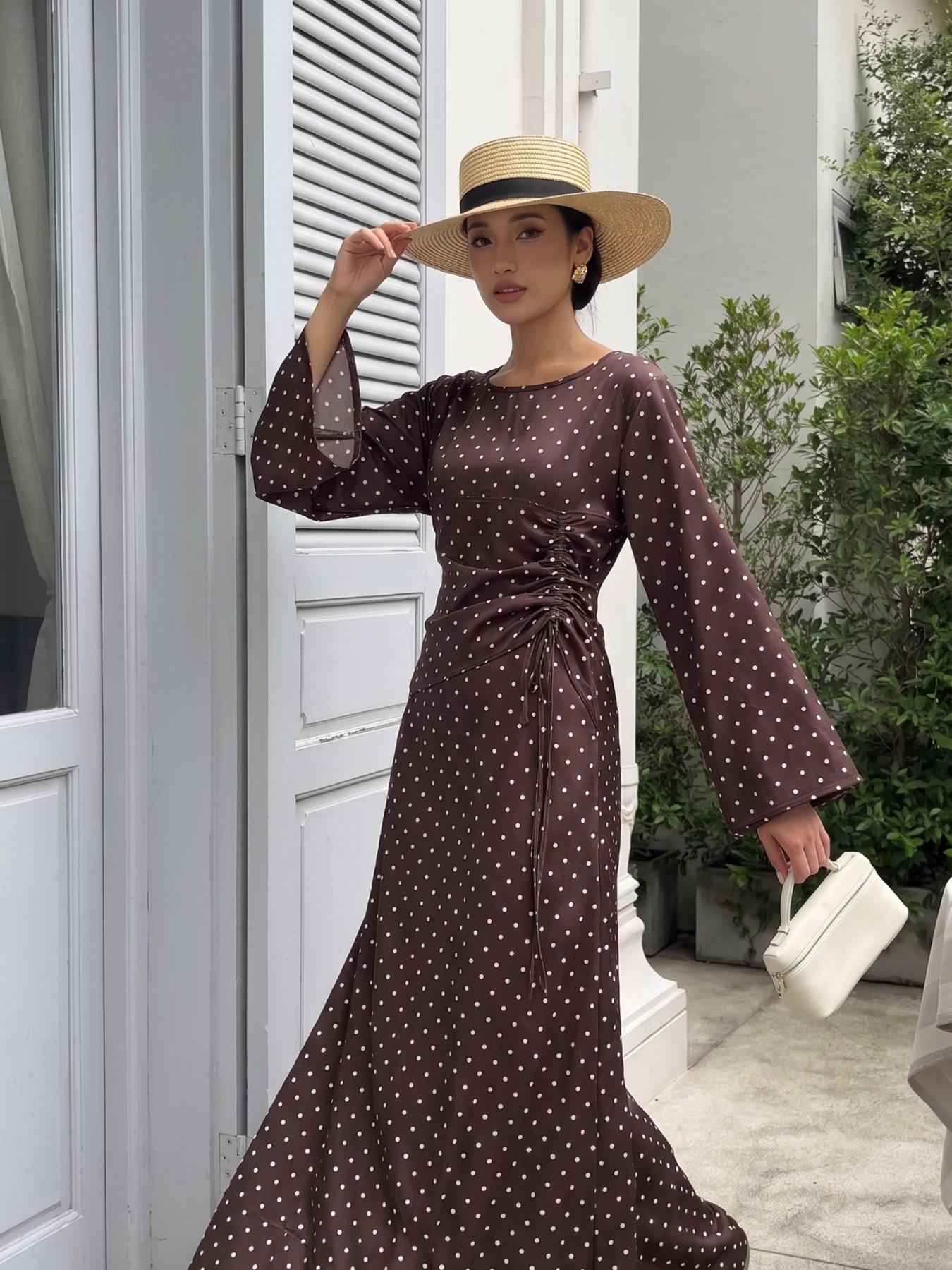 Elegant Casual Drawstring Polka Dot Long Sleeves Abaya Long Dress, Perfect for Parties, Holidays, Ramadan, Valentine's Day, Dates, Various