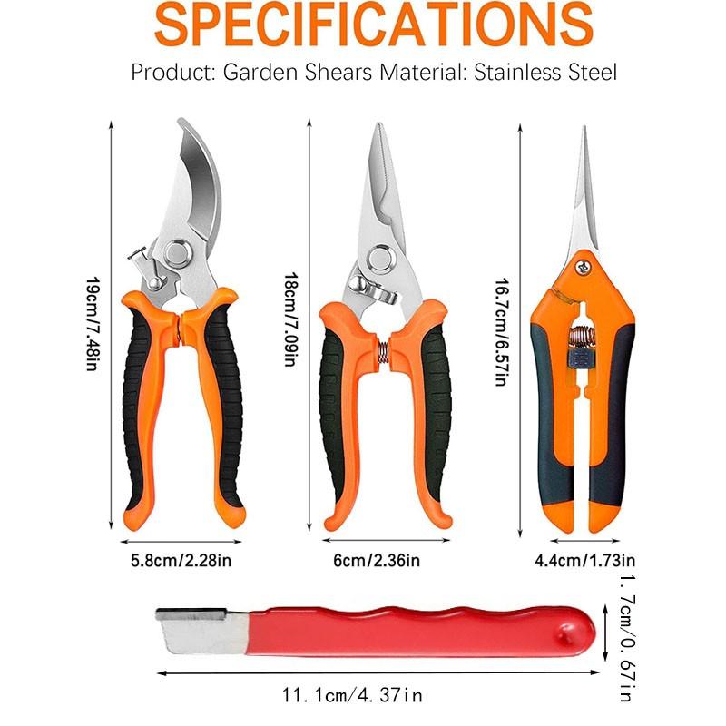 4pcs Garden Pruning Shears Set, Bypass Trimmer, Ergonomic Handle, Sharp Stainless Steel, for Plants, Flowers, Fruit Trees, Shrubs