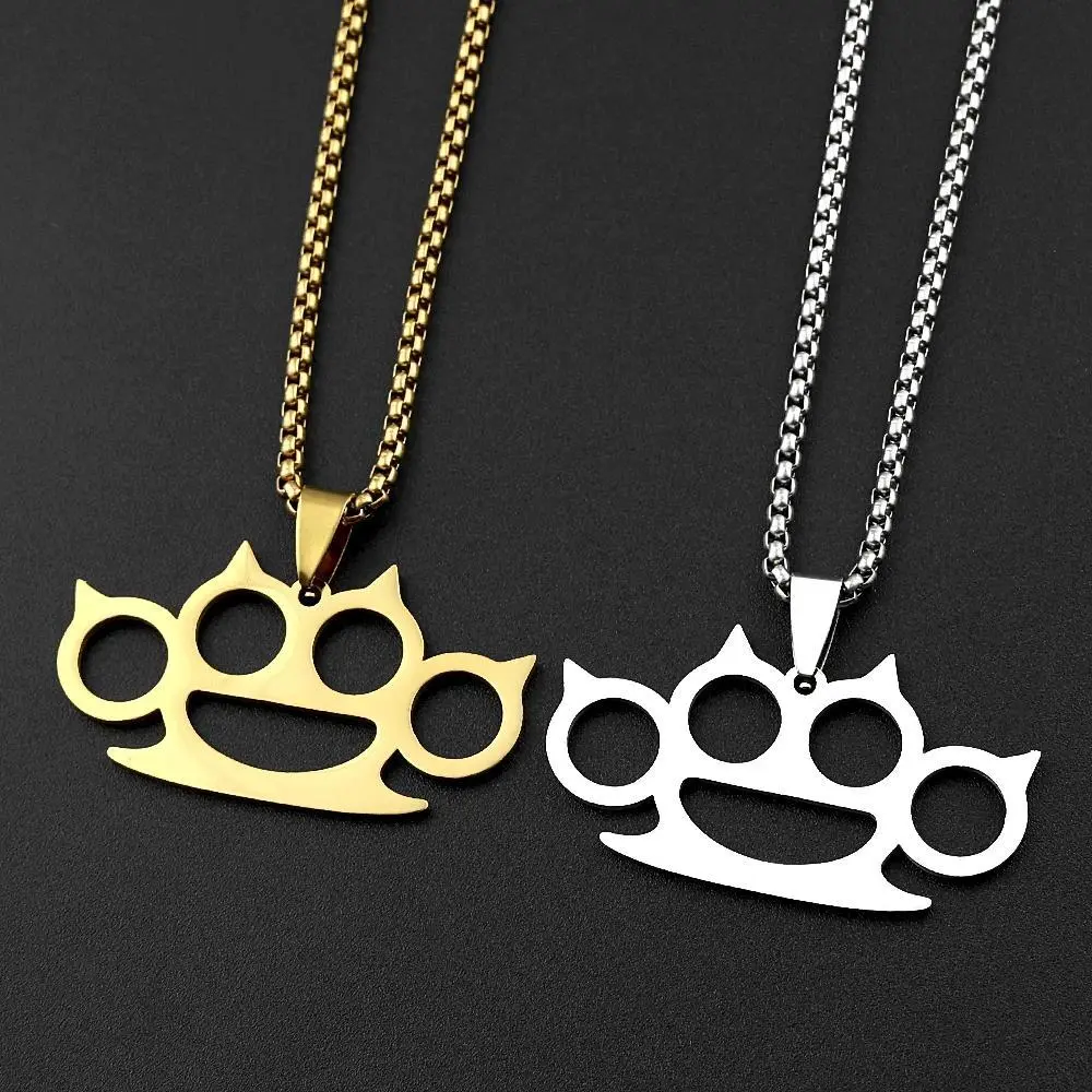 Knuckelduster Mixed Cat Paw Chain Women Men Stainless Steel Silver Color Cute Design Knuckle Buster Necklace Jewelry Daily Wear