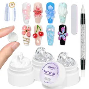 3PCS 3D Sculpting Gel Nail Art, Clear White 5 in 1 Solid Builder Gel Set Hard Gel for Nails Non-Sticky U V LED Molding Building Gel with Dual Forms for Beginners Salon Home DIY Travel Size