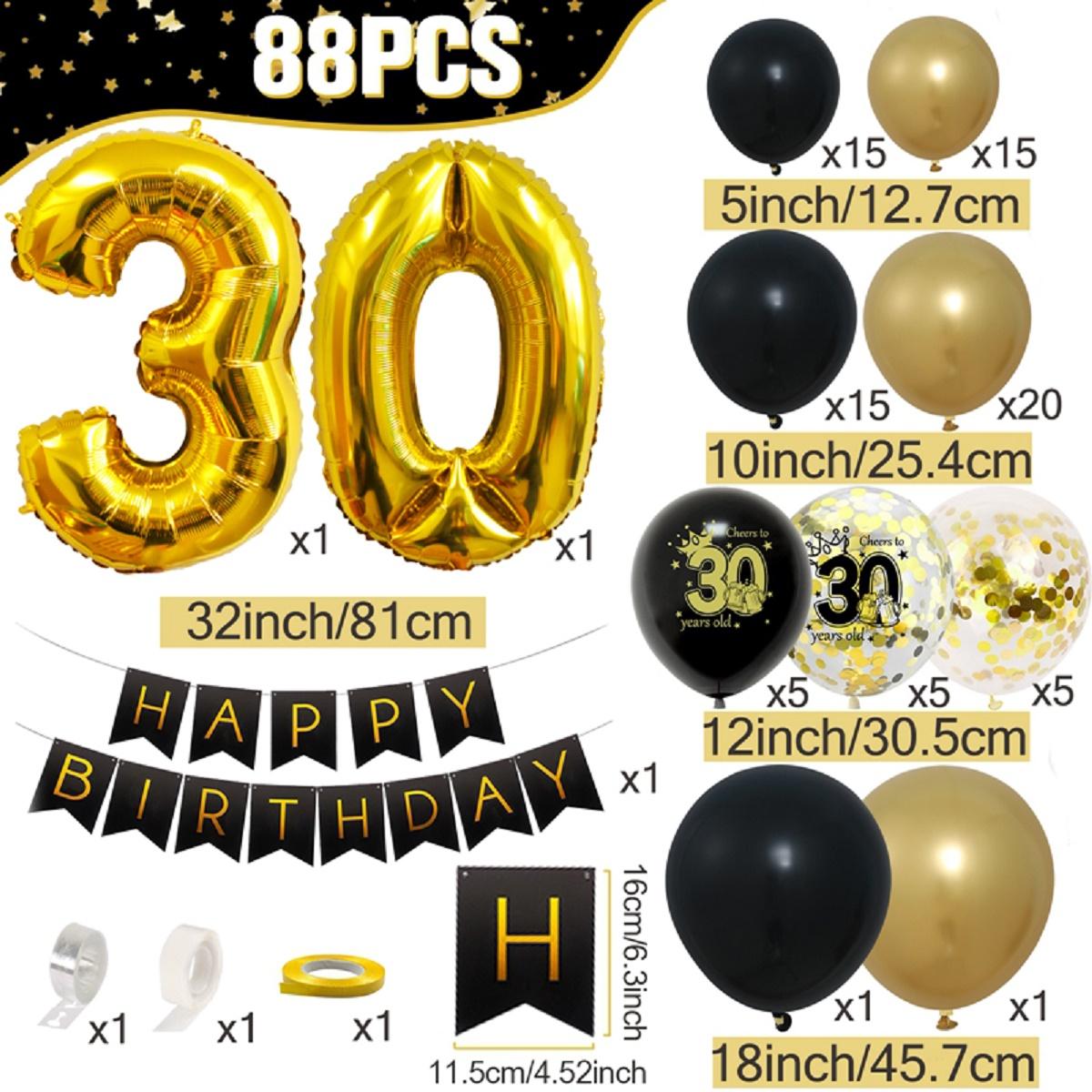 30th 40th Birthday Balloon Garland Banner Set,88pcs Gold Black 30 40 50 Birthday Confetti Balloon Decoration,30 Years Old Happy 30th Birthday Party Banner Decor