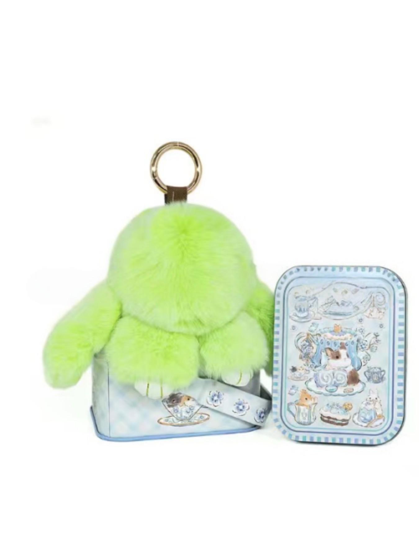 Handmade Rabbit Keychain with Design Tin Box, Creative Gift for Girls, Soft Fuzzy Bunny Pendant, Travel Accessory, Birthday Present