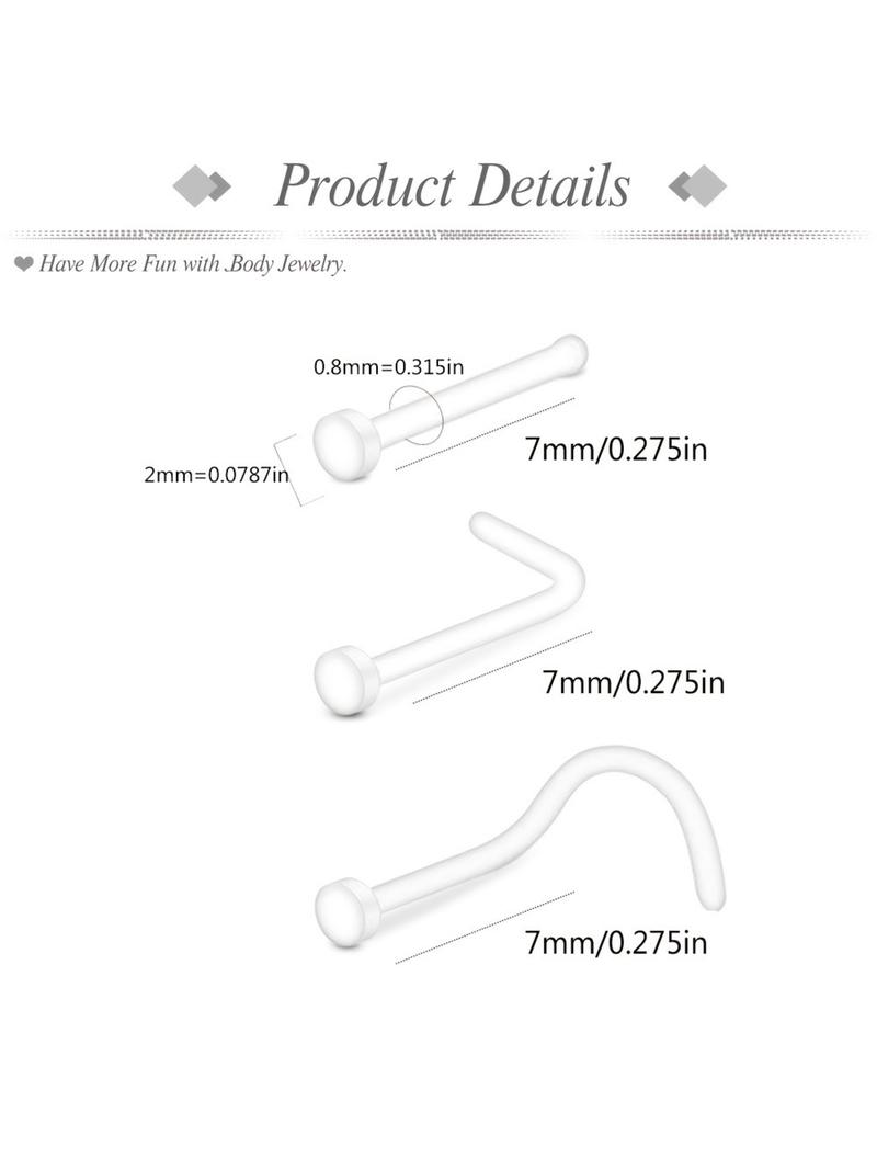 48pcs Clear Nose Ring Bioflex Stud Retainer, Nose Piercing Body Jewelry for Men & Women, Durable Comfortable Design