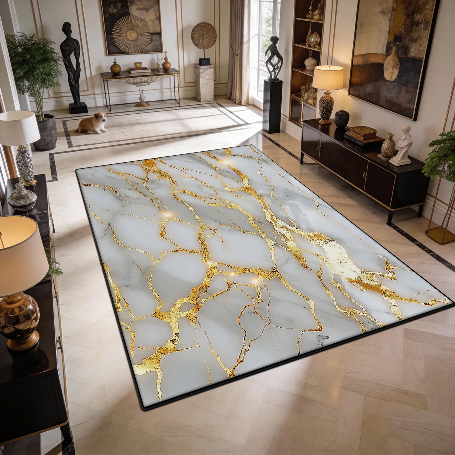 Luxury White Gold Marble Flannel Area Rug - Realistic Golden Vein Print Soft Mat for Living Room, Non-Slip Modern Home Decor #GoldMarbleRug #LuxuryWhiteMat #ModernHomeDecor #MarbleTextureCarpet #NonSlipFlannelRug