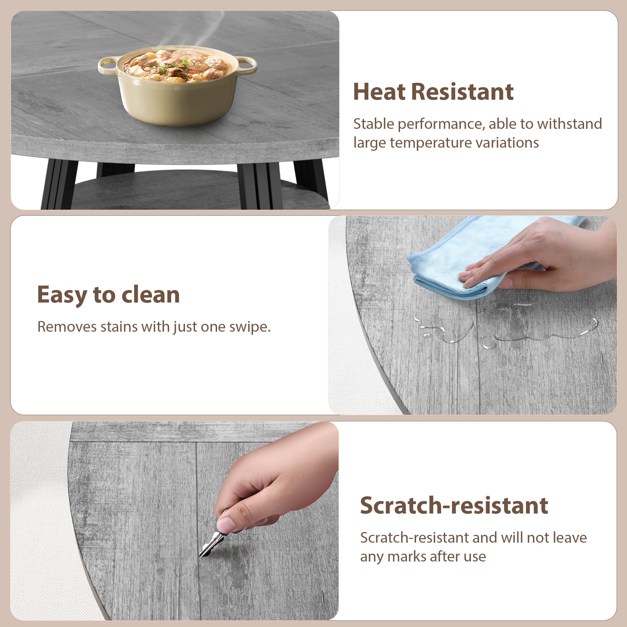 Round Dining Table for 4-6, 42" Kitchen Table with Storage, Circle Dinner Tables for Kitchen, Dining Room, Living Room, Meeting Room, Apartment