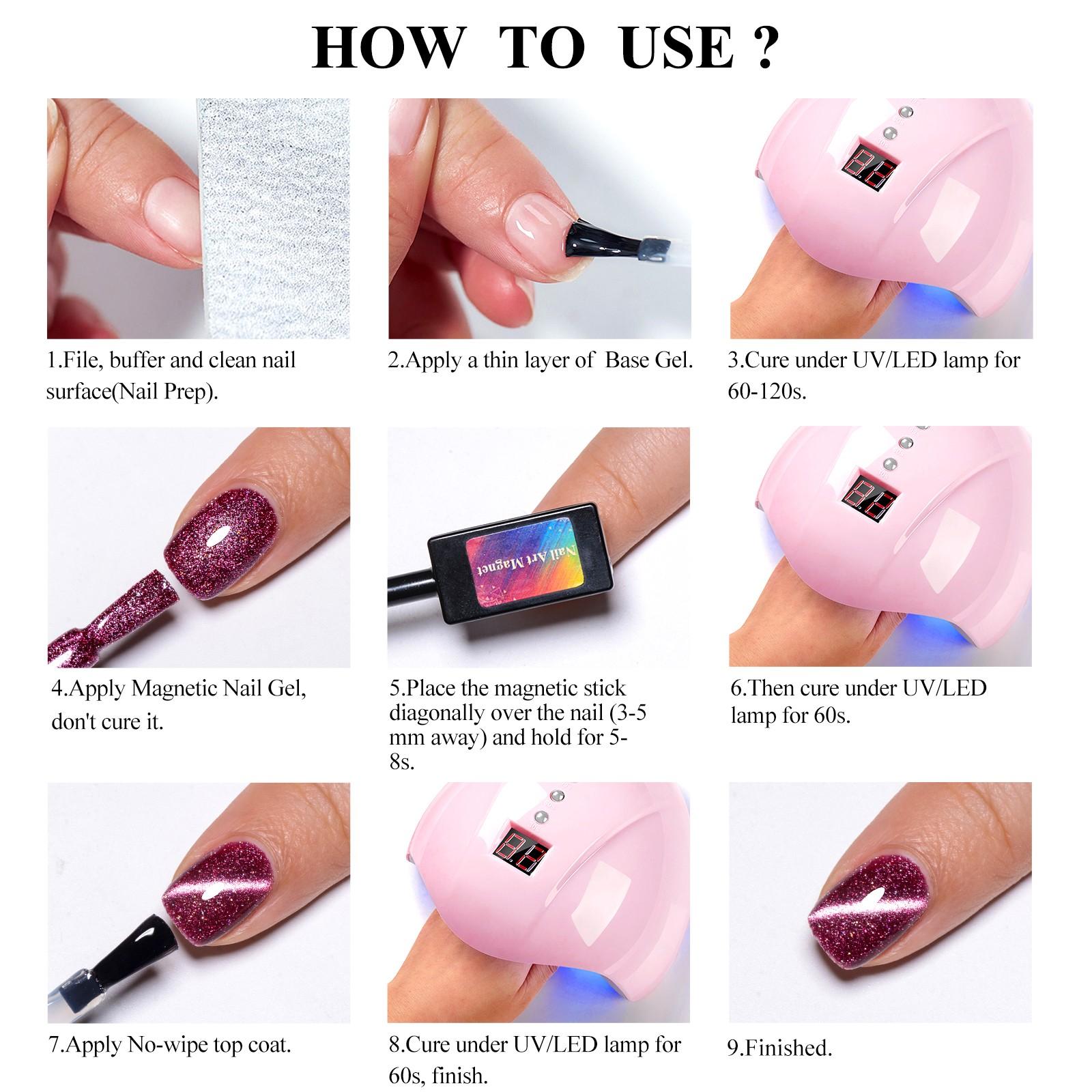 MEET ACROSS 7 Pcs Colorful Gem Cat Eye Gel Nail Polish Set, Super Bright Magnetic Transparent Long-Lasting Soak-Off Gel for Home or Salon UV/LED Nail Art DIY
