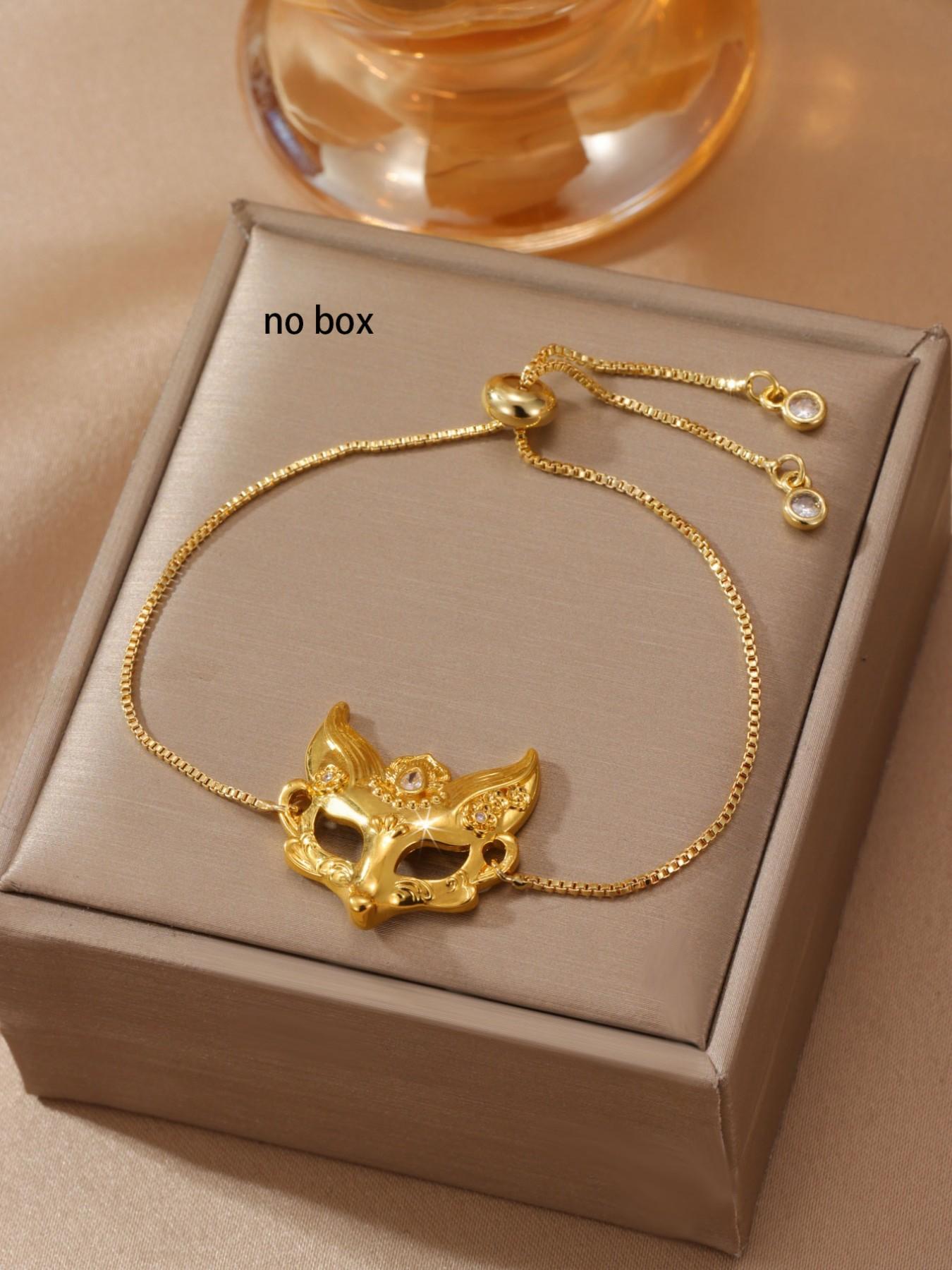 Women's Rose Zircon Fox Mask Vintage Adjustable Decorative Bracelet, Elegant Fashion Accessory for Daily Wear