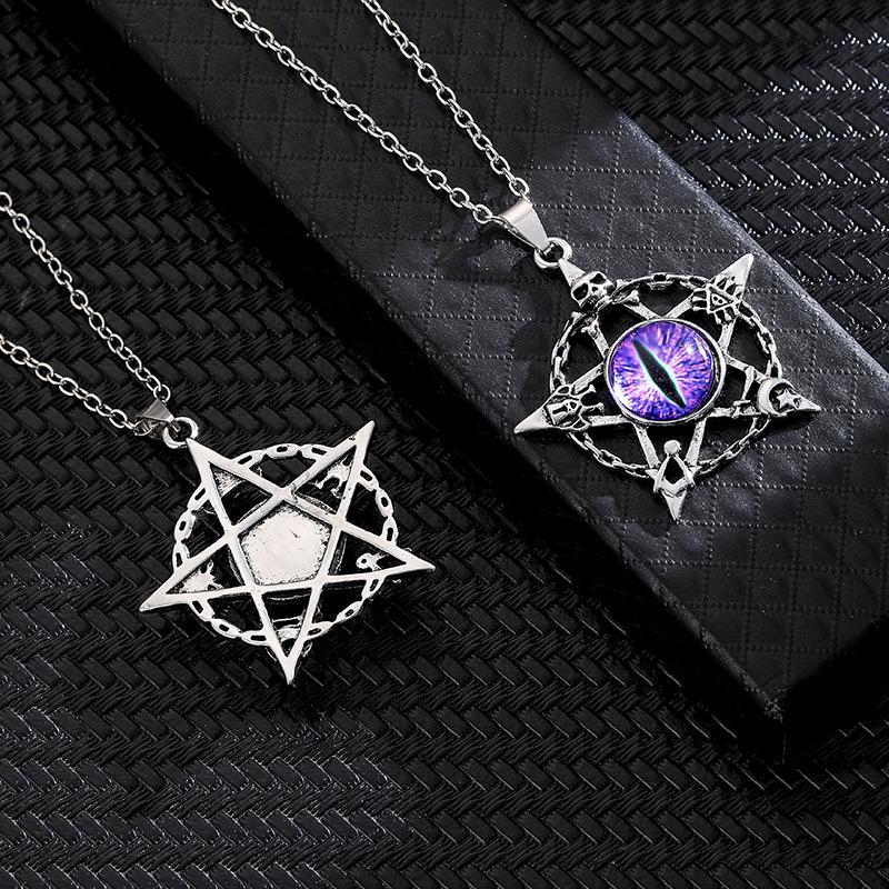 Pentagram shape Devil's Eye Pendant Necklace For Men And Women Punk Retro Non Adjustable Metal Collar  ing Jewelry Gifts