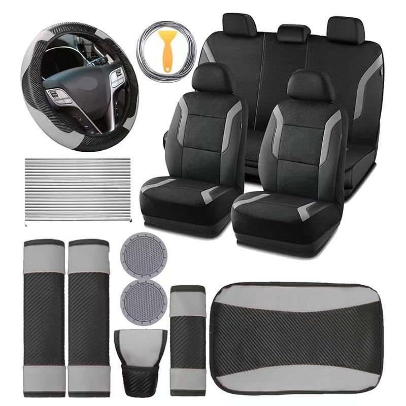 39pcs Car Interior Set, 5-Seat Memory Foam Thick Mesh Car Seat Cover, Leather Steering Wheel Cover Shoulder Cover Armrest Box Mat Coaster Shift Lever Cover Air Conditioning Vent Decorative Cover, Car Interior Kit
