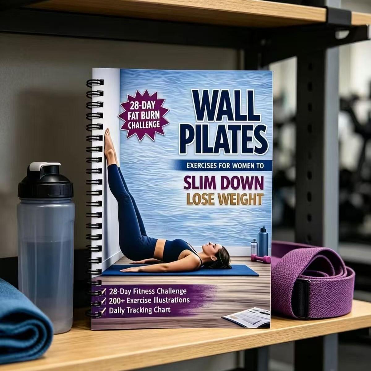 Women's Wall Pilates 28-Day Fat Loss Training Manual, Beginner Home Workout Log, Body Sculpting Fitness Challenge Book