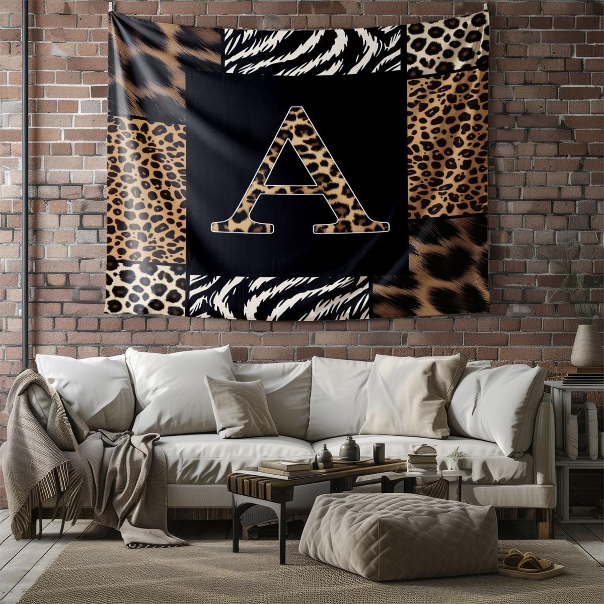 Animal Print Monogram Wall Tapestry, Leopard Zebra Tiger Initial Wall Hanging for Bedroom Dorm, Home Decor Gift for Animal Lovers Animal Print Monogram Wall Tapestry, Leopard Zebra Tiger Initial Wall Hanging for Bedroom Dorm, Home Decor Gift for Anim