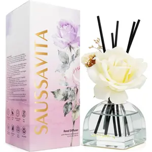 Reed Diffusers Set Flower Scented Diffuser for 140 Days, Flower Diffuser 8.5 fl oz with Dried Flowers and Decorative Rose, Long Lasting Home Fragrance with 10 Sticks for Bathroom, Shelf, Office Decor