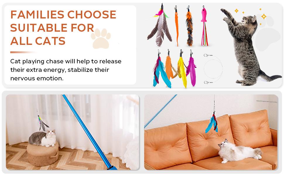 【TikTokShopBlackFriday】Cat Wand Toys ,Set Interactive Cat Toys - Retractable Wand Toy and Feather Toys Refills for Indoor Cats to Chase and Exercise, Cat Feather Toys for Play Chase Exercise with Kitten