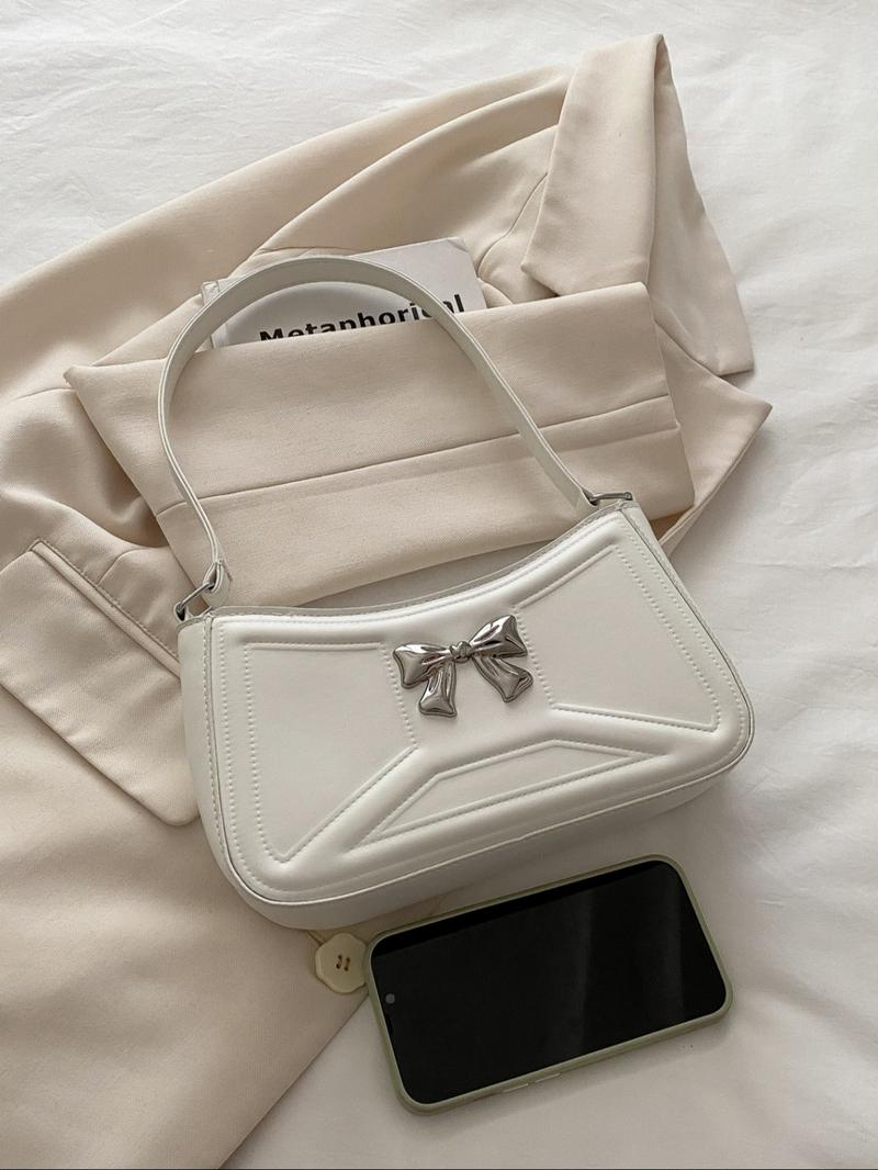 Women's Elegant Bowknot Decorated Shoulder Bag, Fashionable Solid Color Crossbody Bag for Work & Daily Used, Casual Trendy Versatile High-quality Daily Commuting Bag, Casual Trendy Purse