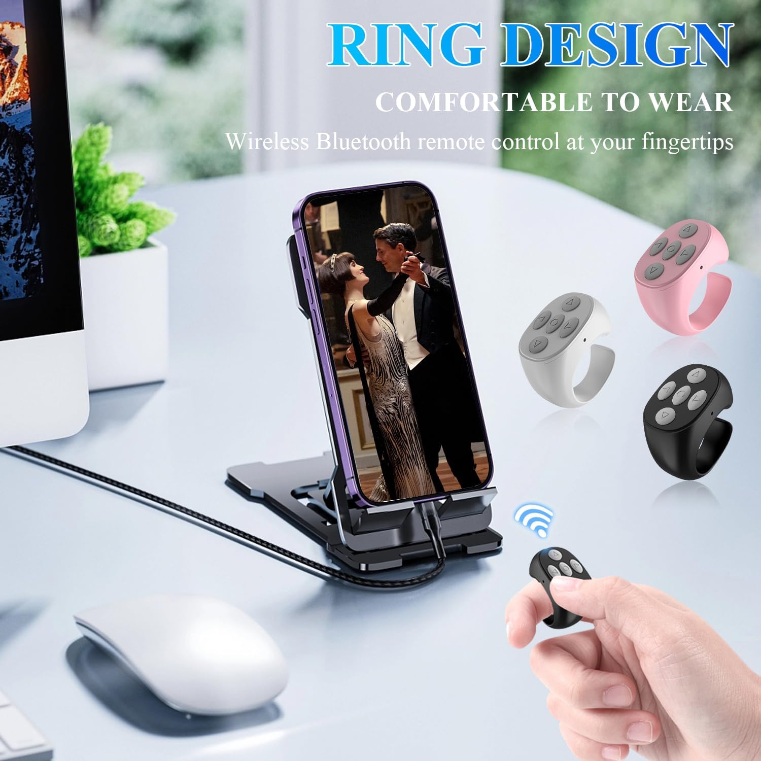 New Wireless Bluetooth-compatible Remote Control, Video Scroll Ring Controller, Rechargeable Camera Video Remote (), Battery Operated