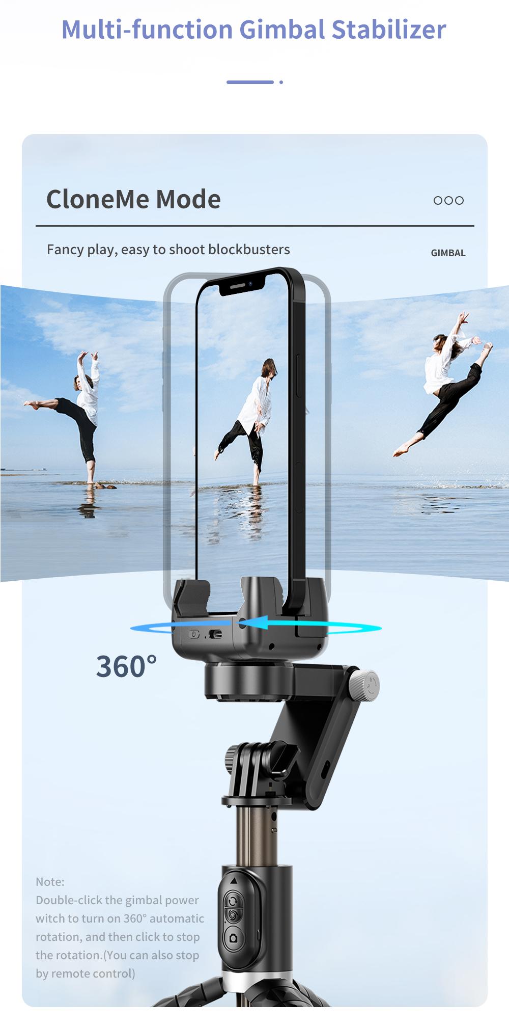 Selfie Q18 with 2D Gimbal and Tripod, Remote LED Light, Anti-Shake and Face Recognition for Perfect Photos, Smartphone Vlogging Kit