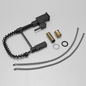 BESy Morden Square Matte Black Kitchen Faucet, Single Handle 2 Function Pull Down, Commercial Solid Brass Spring Rv Square Kitchen Sink Faucet with Pull Down Sprayer Laundry Faucet