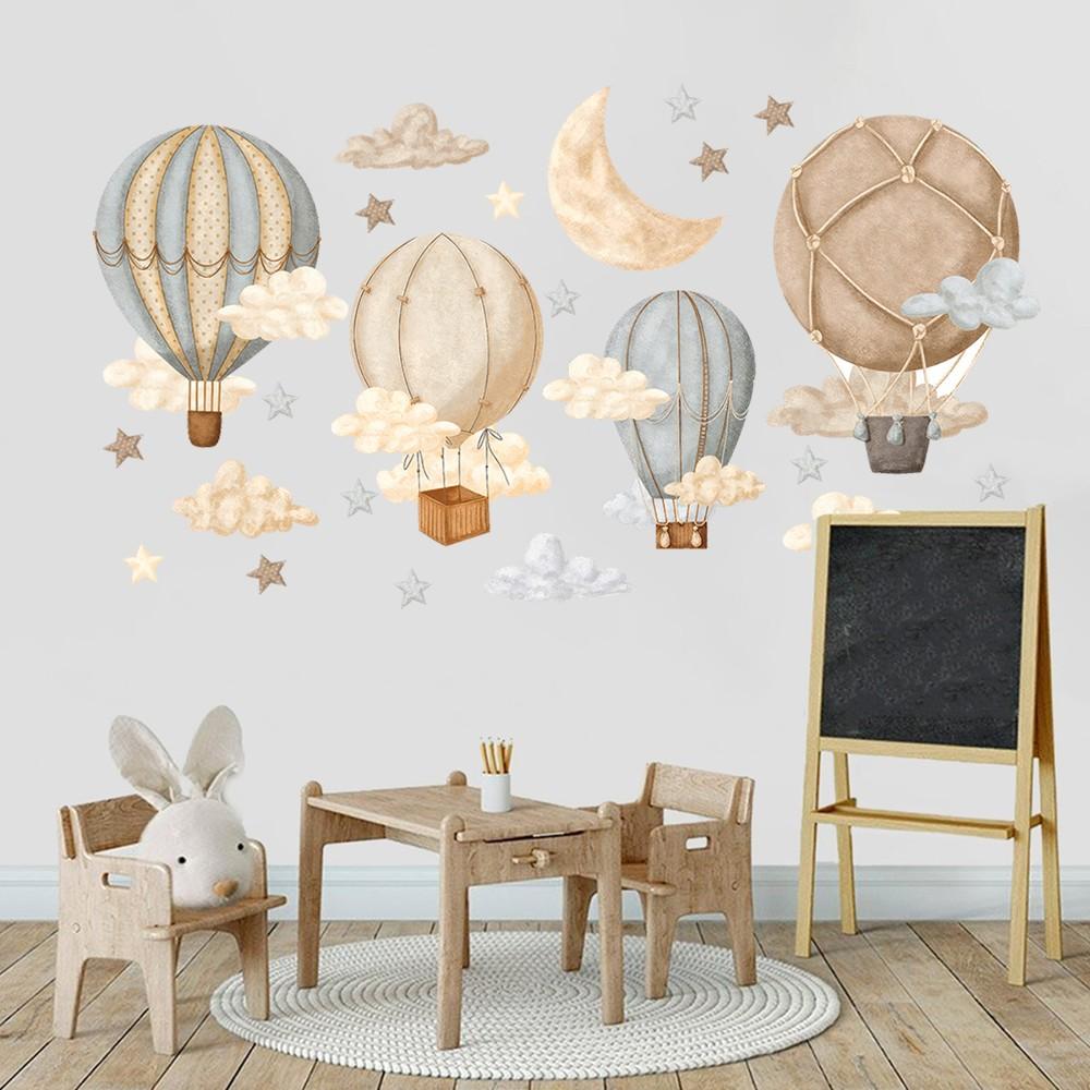 Cartoon Hot Air Balloon and Stars Wall Stickers, Moon Cloud Wall Stickers, Bedroom Home Decor, Fun and Stylish Room Accessories
