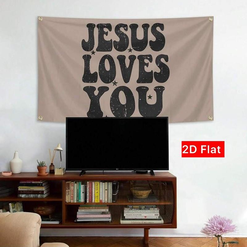 2D Flat Banner 1pc, Jesus Loves You Wall Hanging, Fun Decor for University Dorms, Elegant Gift for Graduation, Mother's Day, Father's Day